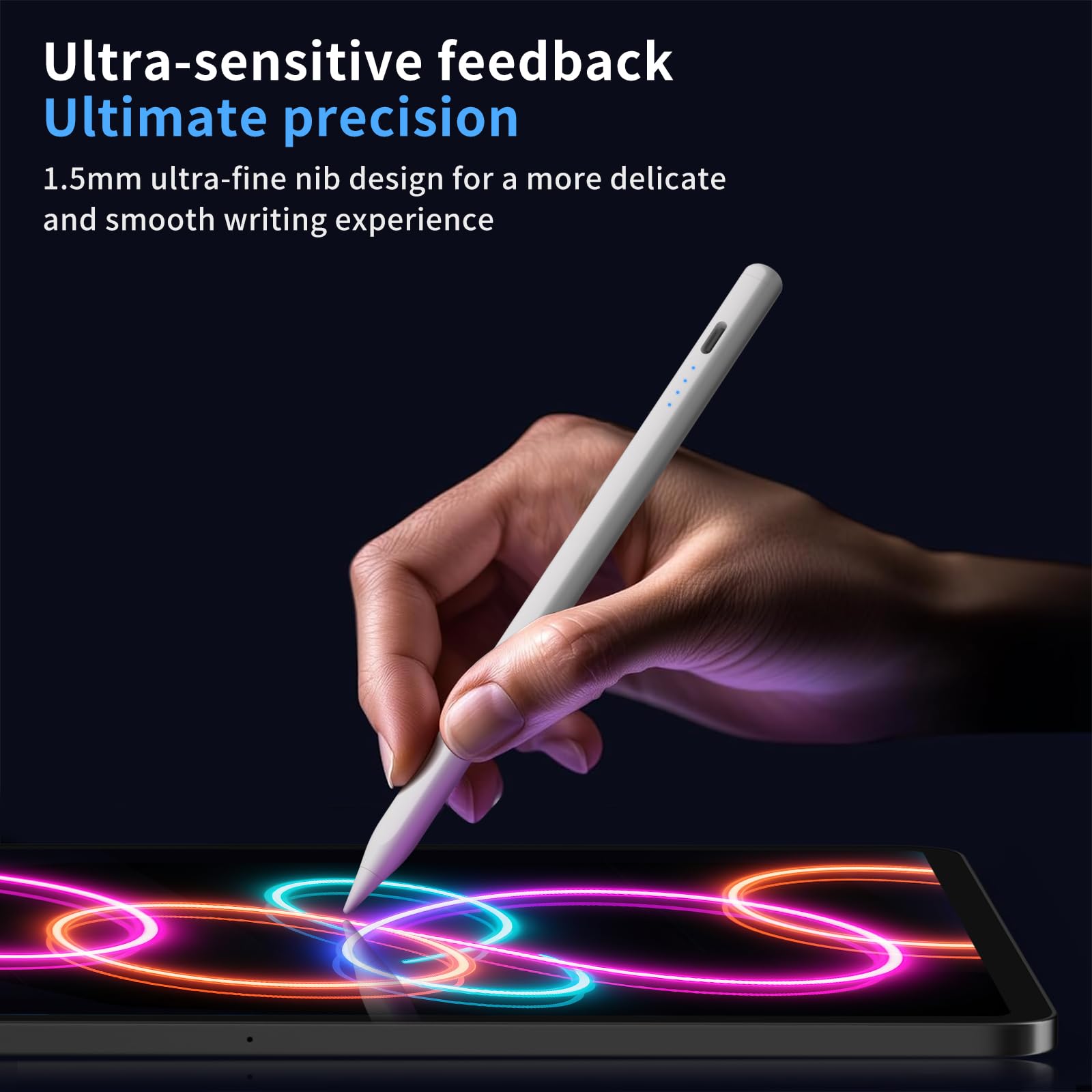 Eingabestift für iPad, Pencil A8 für Apple iPad 2018–2024, (2 x schnelleres Laden), Neigungsempfindlichkeit, Eingabestift für iPad 10/9/8/7/6. Generation, iPad Pro 12,9/11/13 Zoll M4