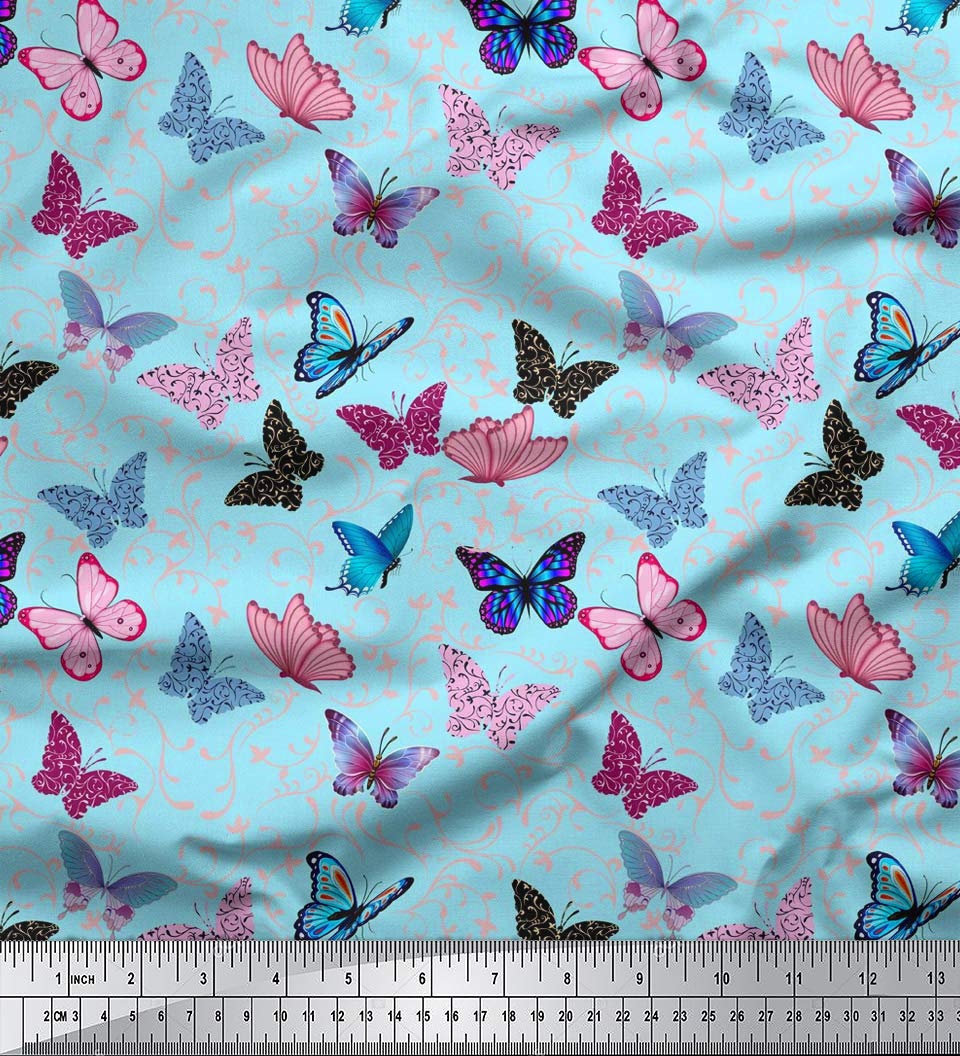 Soimoi 44 Inches Wide Moss Georgette Butterfly Print Dressmaking Fabric 130 GSM by The Meter - Baby Blue (B07DPLJNLM) Amazon Price History, Amazon Price Tracker