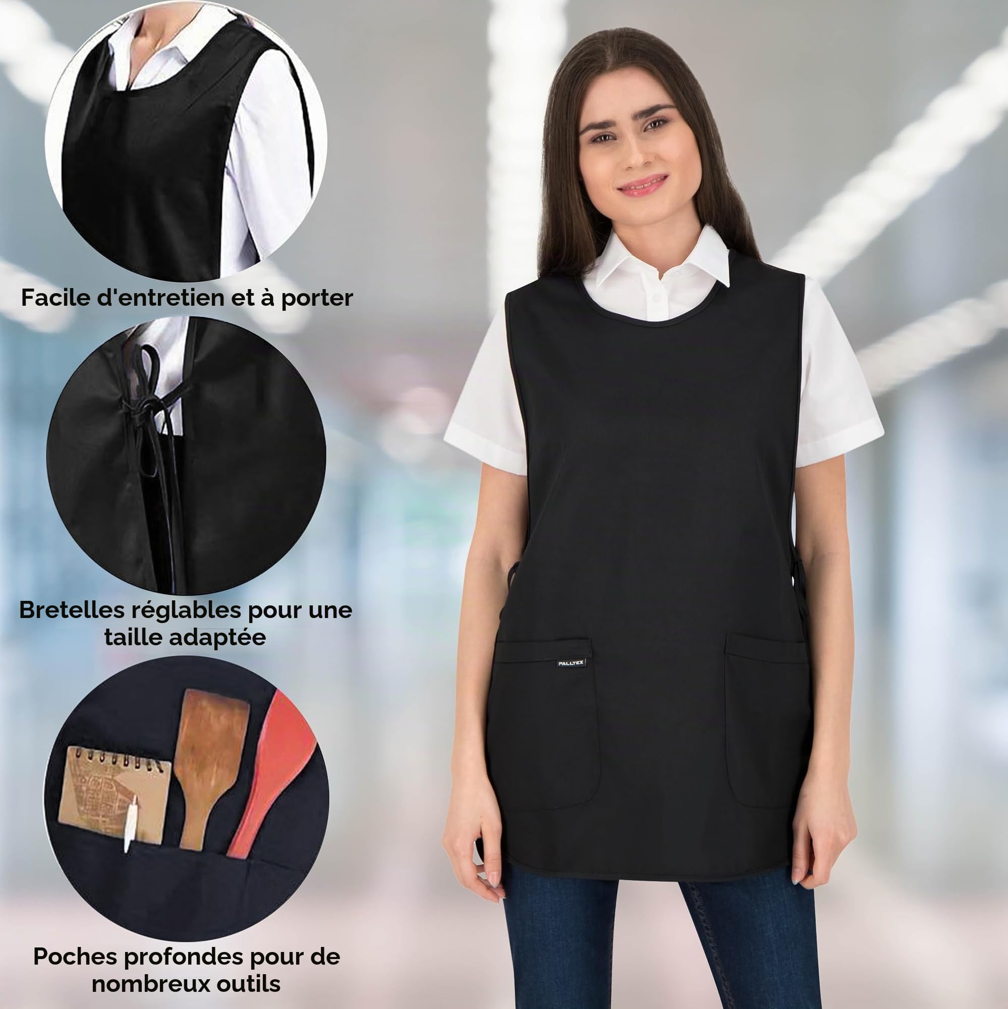 PALLTEX Ampato Blouse de Travail Femme de Menage Tablier Femme de Menage Hôtellerie, Ecole, Primeur, Peintre, Cuisine