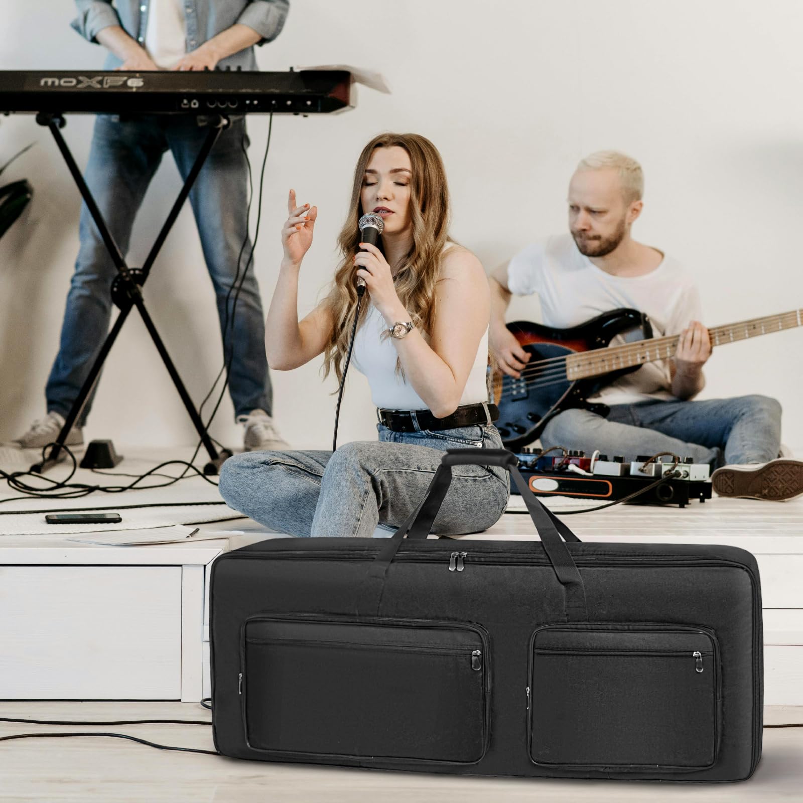 SUNDOY Custodia per tastiera – Gig Bag in robusto tessuto Oxford 600D, imbottitura in schiuma da 8 mm, perfetta per il trasporto di tastiere, accessori musicali e altro ancora (73/76 tasti)