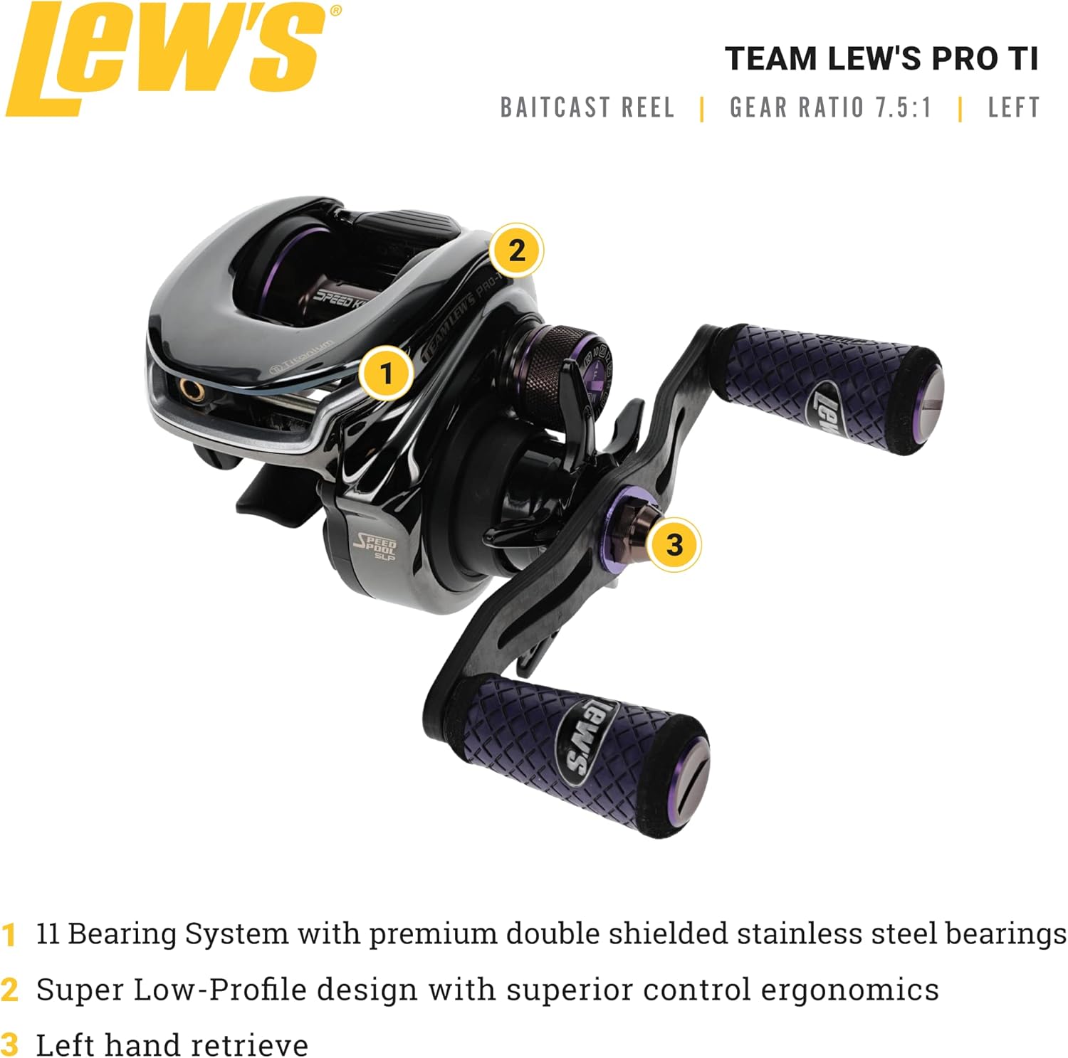 Lew's Team Lew's Pro-Ti Baitcast Reel, 10+1 Stainless Steel Ball Bearings, 7.5:1 Gear Rati
