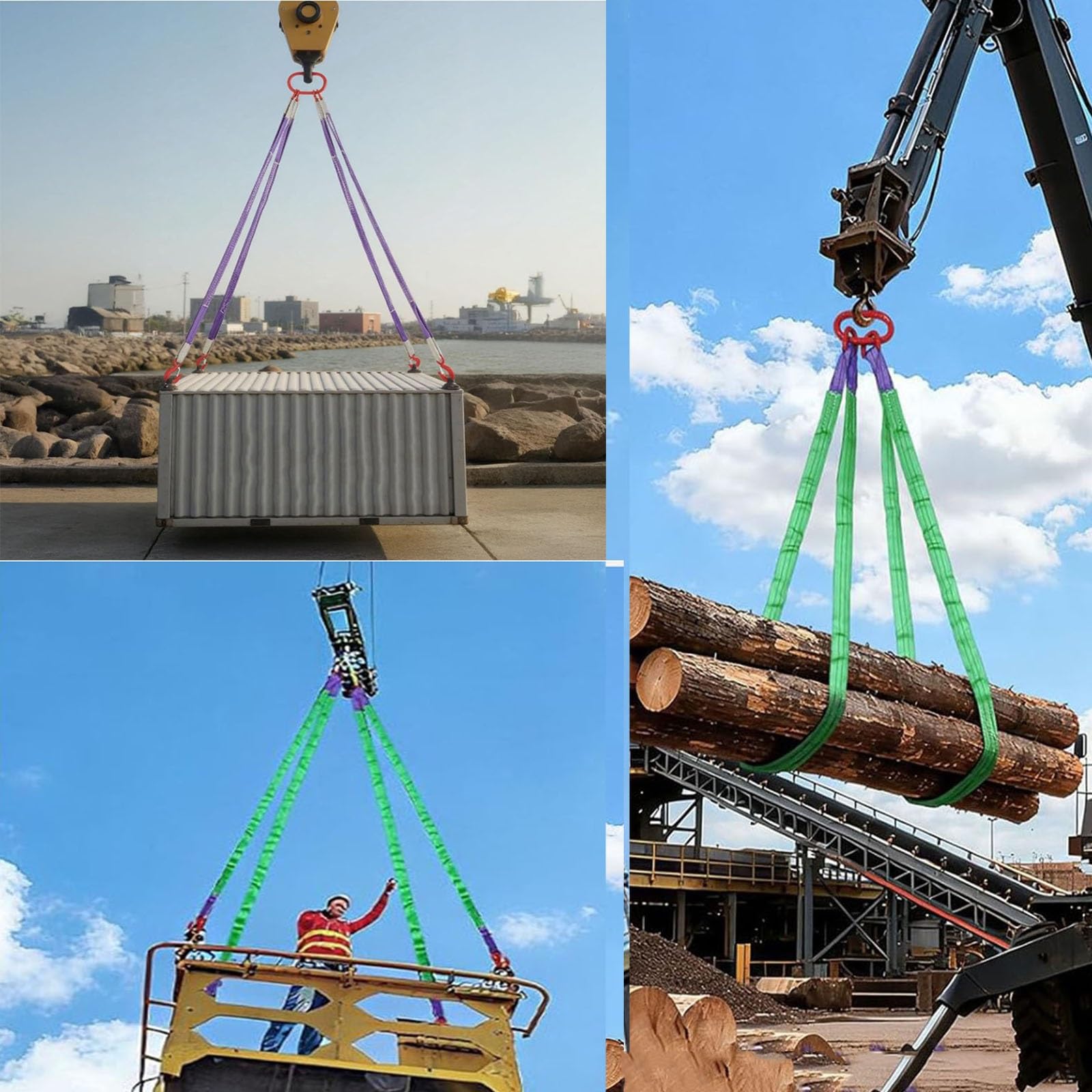 4-strängige Hebebänder mit Haken – 2-Tonnen-Polyester-Hebegeschirr mit Metall-Aufhängering – Anschlagmittel für den Gütertransport und das Handling(1.64ft/0.5m)