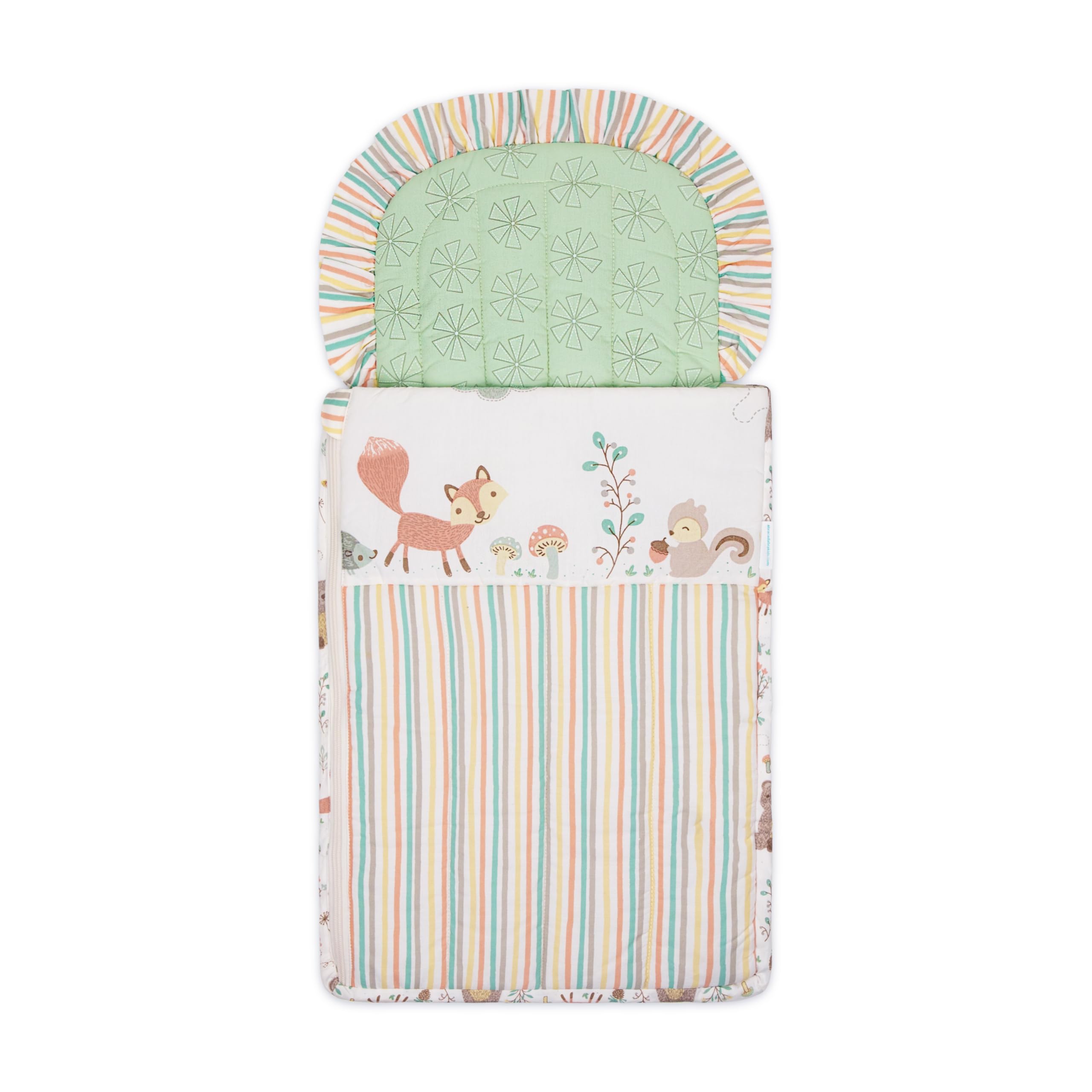 abracadabra Newborn Cotton Quilted Nest Bag/Sleeping Bag, Size 70 cm x 36 cm, Age 0-9 Months (Bambi & Friends) – Sage Green