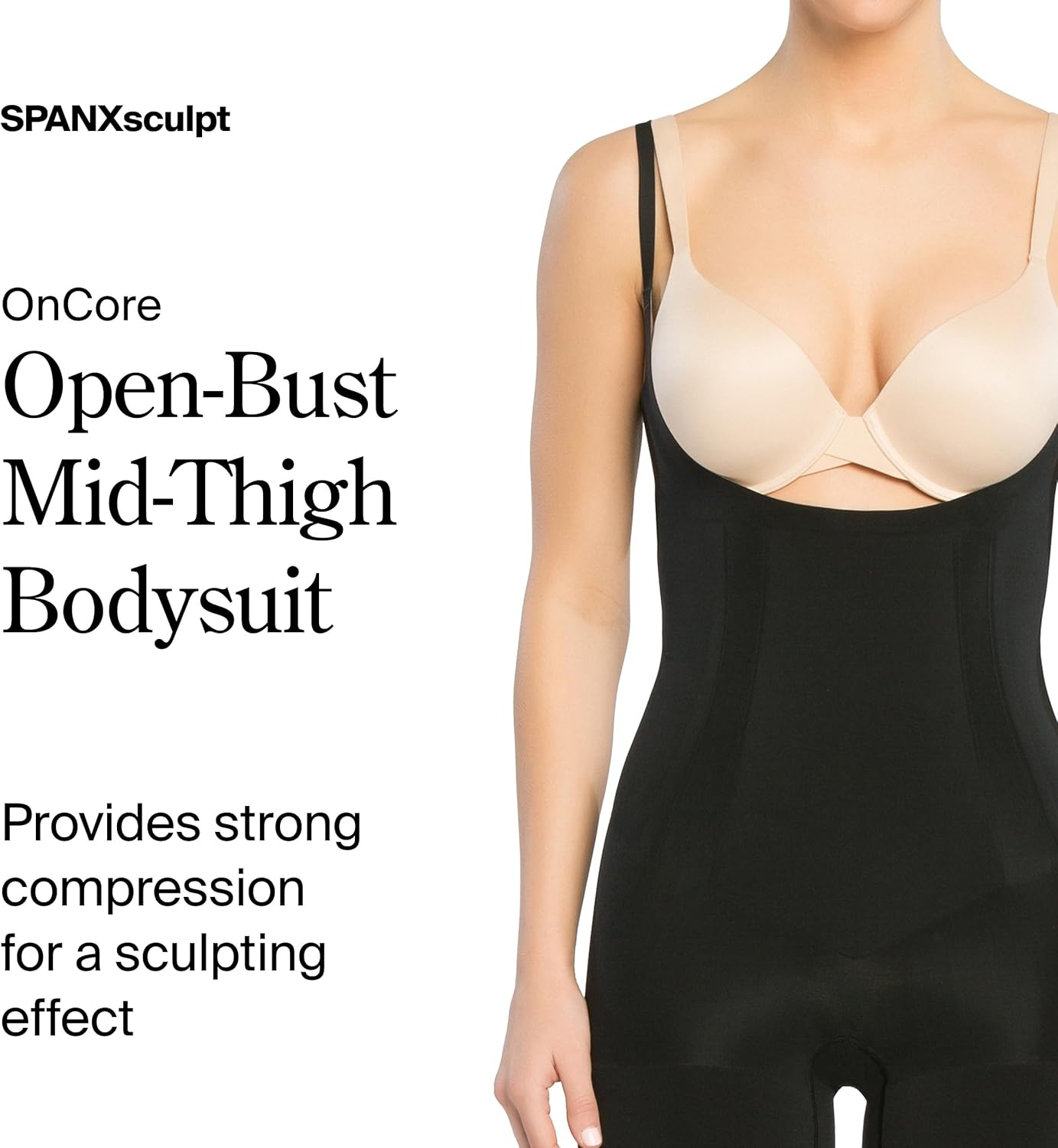 SPANX SPANXsculpt OnCore Open-Bust Mid-Thigh Bodysuit - Powerful Compression Body Shaper - Comfy Shapewear - Image 2