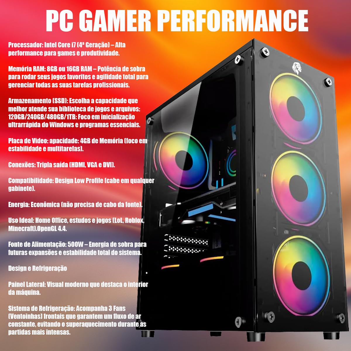 Pc愛好家 SSD120GB i7 4771 8GB GTX760 PC Gamer Completo Intel Core i7 4ª Geração, Opções 8GB/16GB RAM