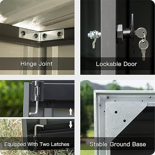 Miniatura 4 de Cobertizo de almacenamiento para exteriores, de metal, impermeable, para herramientas de jardín, con puerta con cerradura, espacio libre de