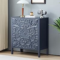 WelcometoFurnitureSalon Carved 3-Drawer Dresser Gray Blue - Wide Bedroom Chest, Luxury Nightstand for Hallway, Living Room, Office Storage