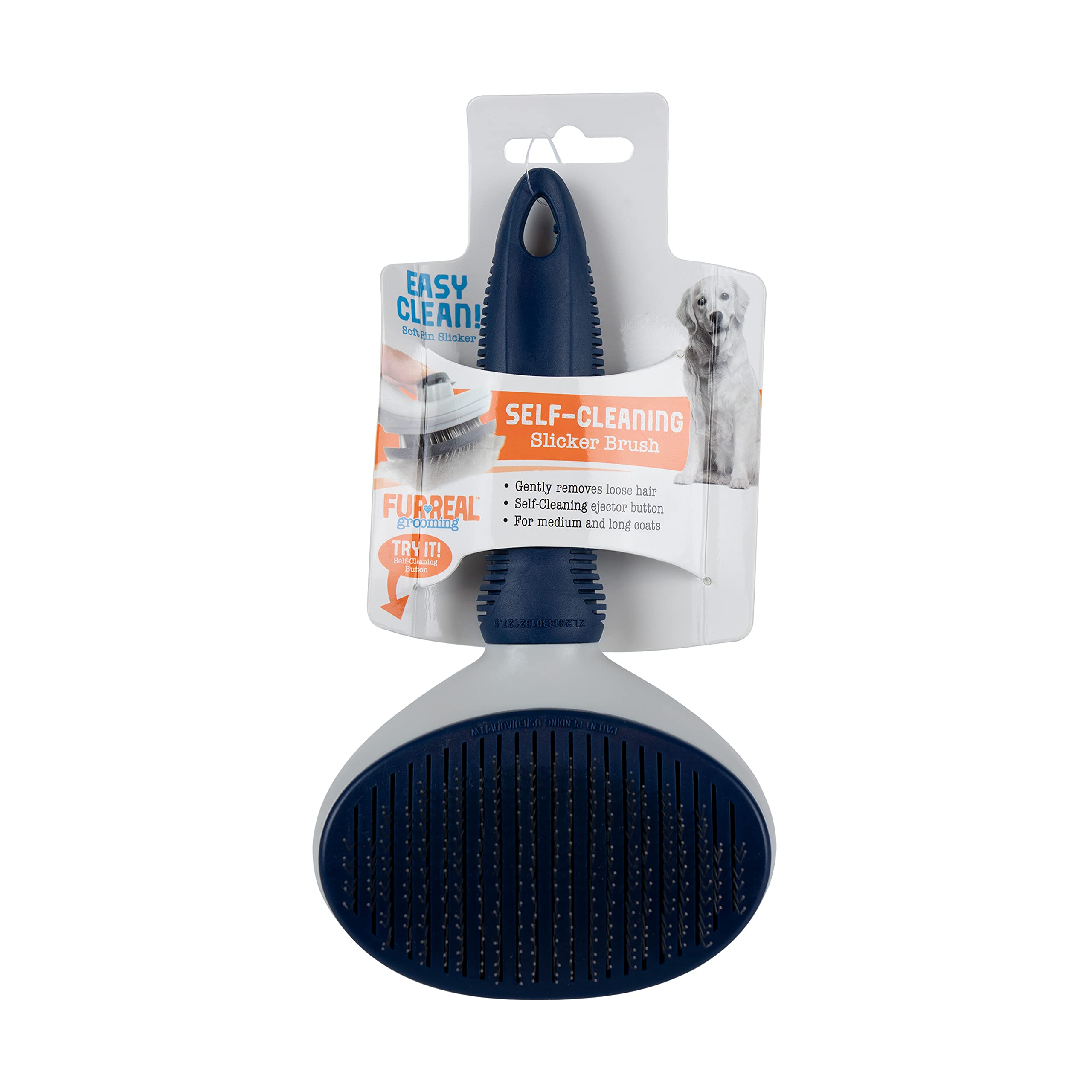 FurReal Dog Grooming Brush - Large Self-Cleaning Slicker for Medium & Long Coats | Removes Loose Hair and Untangles Mats