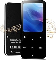 Picxiul 144GB MP3 Player Bluetooth 5.2 HiFi Lossless Audio Built-in Speaker FM Radio Voice Recorder Earphones Included Black