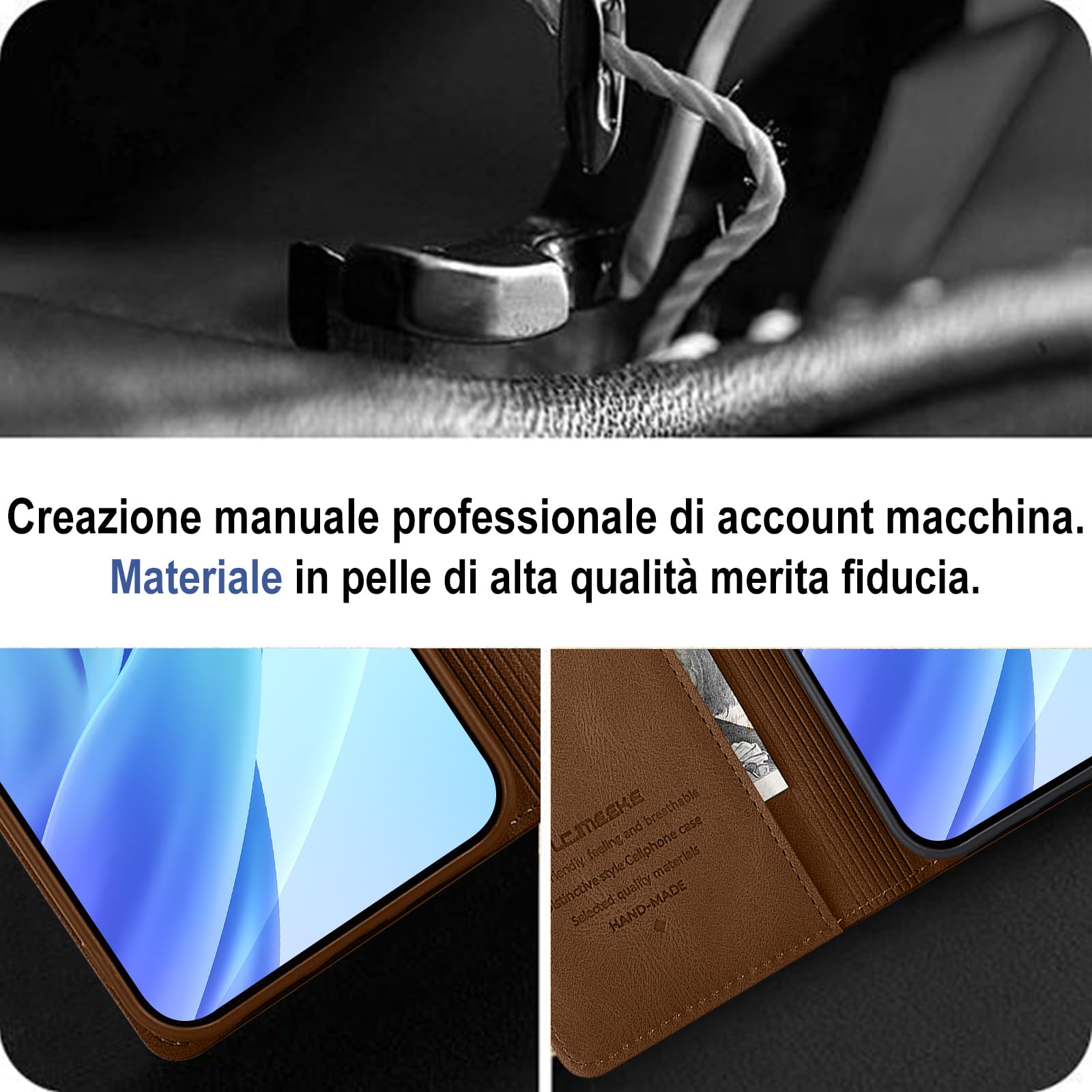 Giyer Cover per iPhone 13 Pro Custodia con Vetro Temperato, Premium PU Portafoglio Slot per Scheda RFID Antifurto Funzione Supporto Flip Case, Antiurto per iPhone 13 Pro 5G Cover (Marrone
