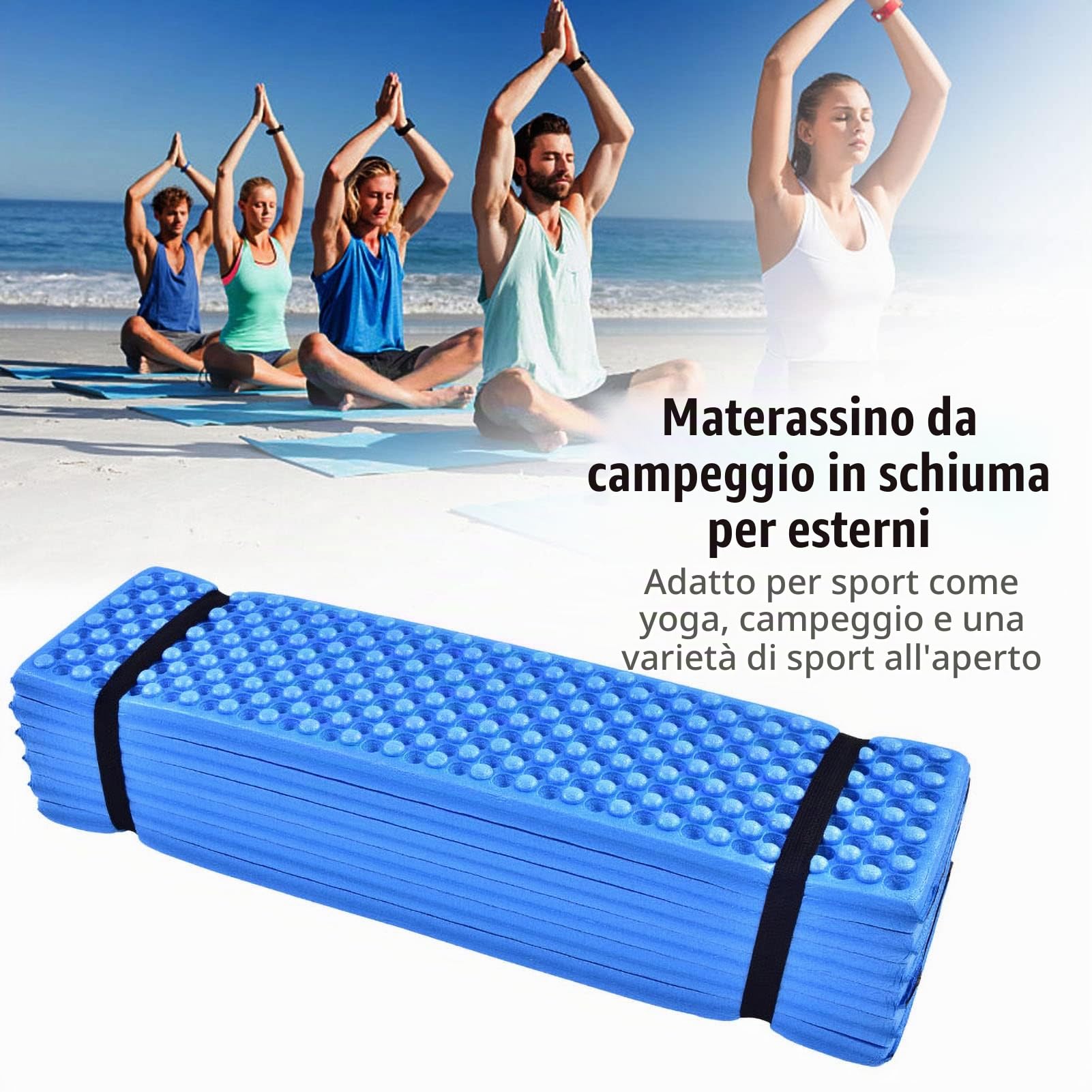 Materassino Pieghevole Campeggio, Materasso Leggero Schiuma Pieghevole XPE Struttura Uovo Escursionismo Trekking Cuscino Impermeabile Seduta Morbida Picnic Aperto 185 x 55 cm