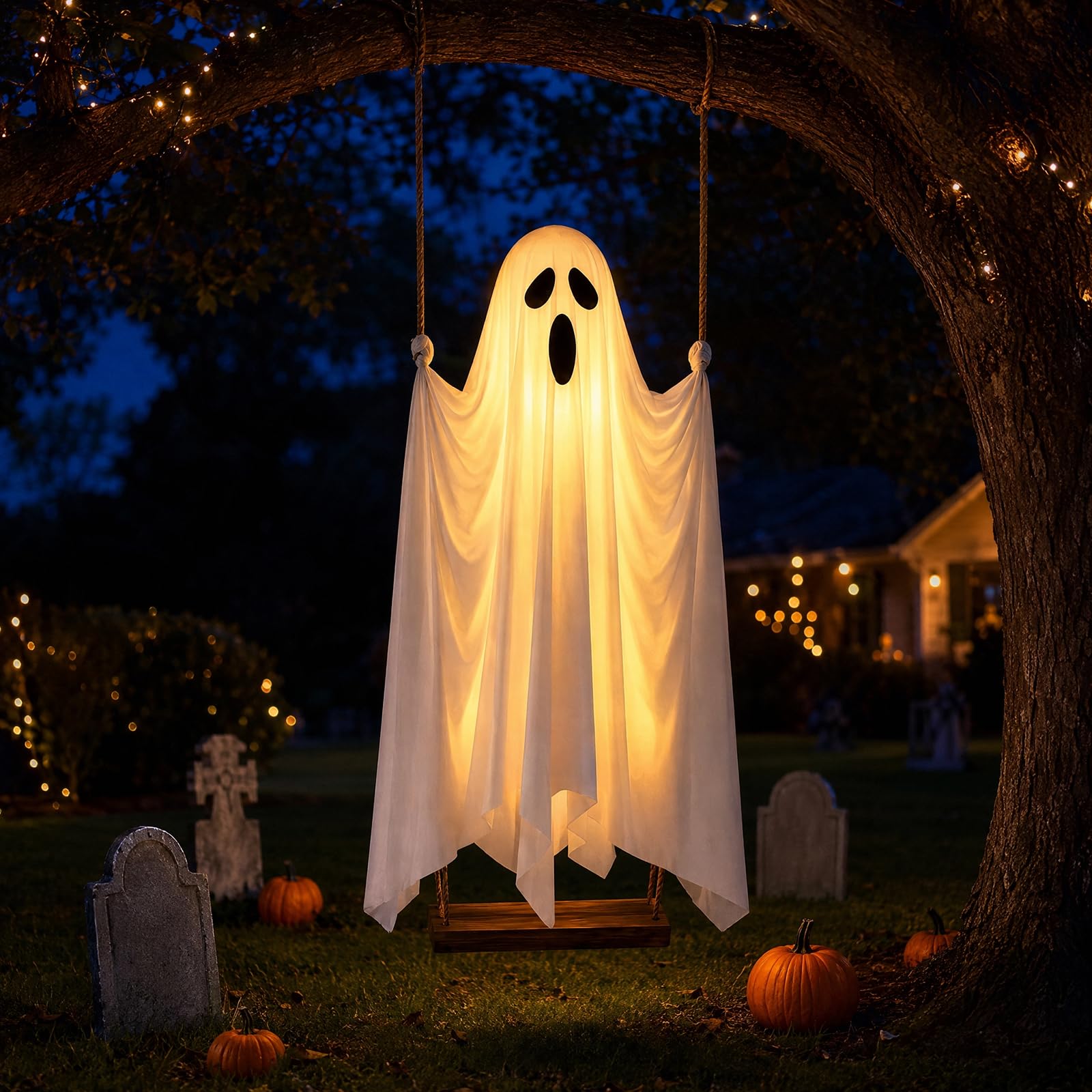 Swinging Ghost Outdoor Decor, 5 FT Large Hanging Halloween Ghost Decor