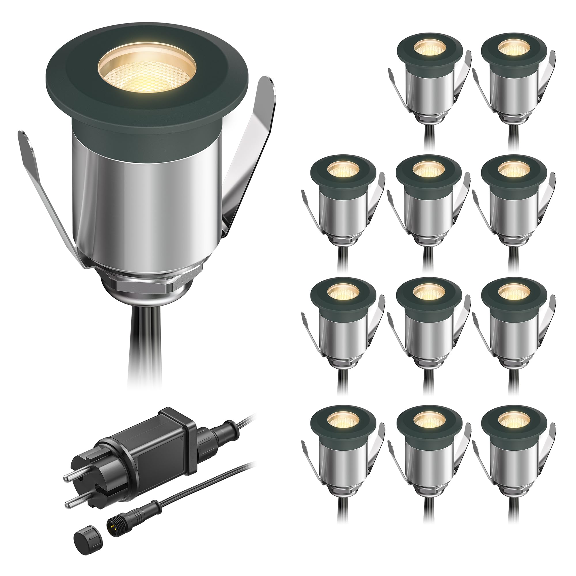 ledscom.de Lampa LED do wbudowania w podłoże BINO do zastosowań zewnętrznych, antracyt, IP67, Ø 32 mm, ciepła biel, zestaw 12 sztuk