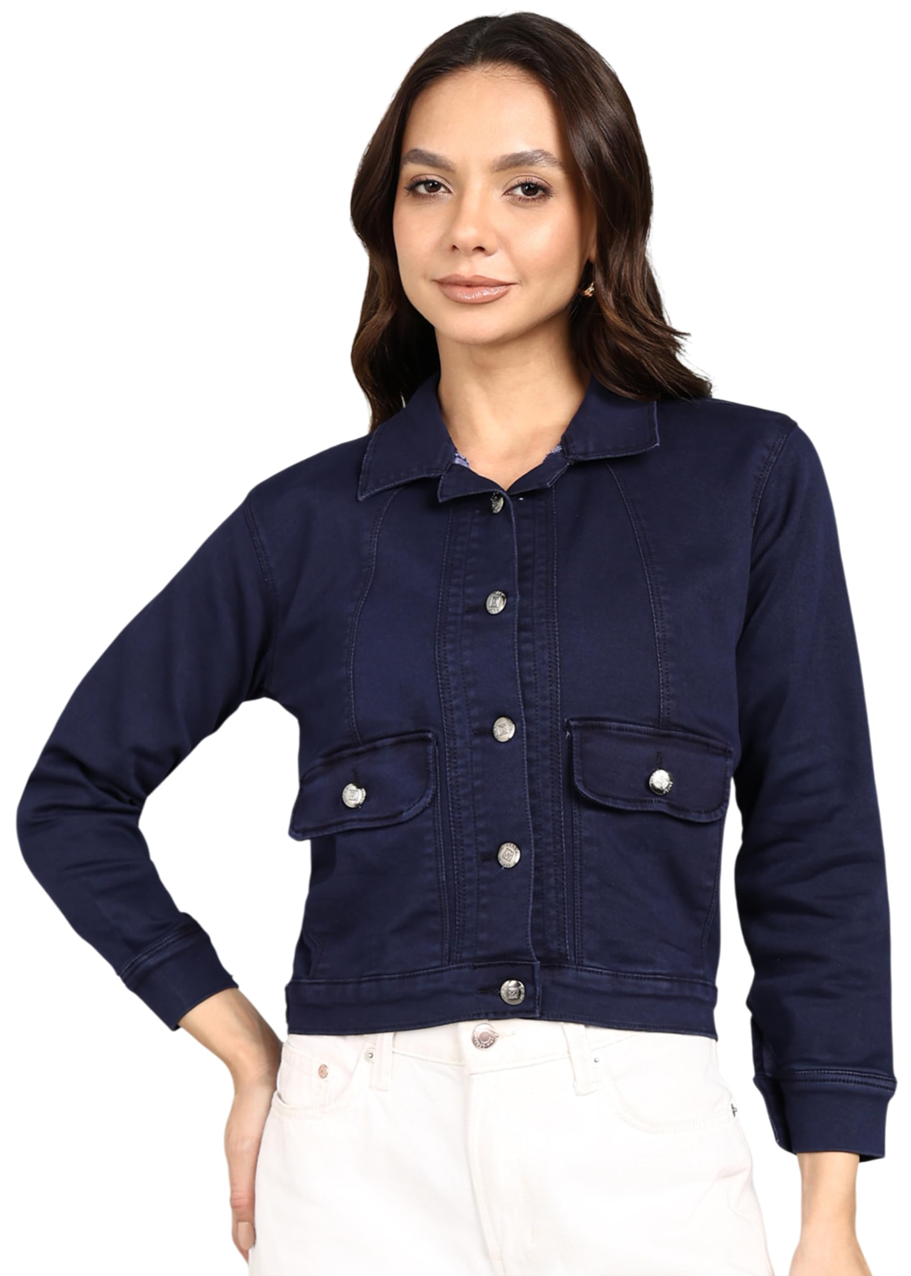 Nifty Chaqueta vaquera con bolsillo frontal para mujer