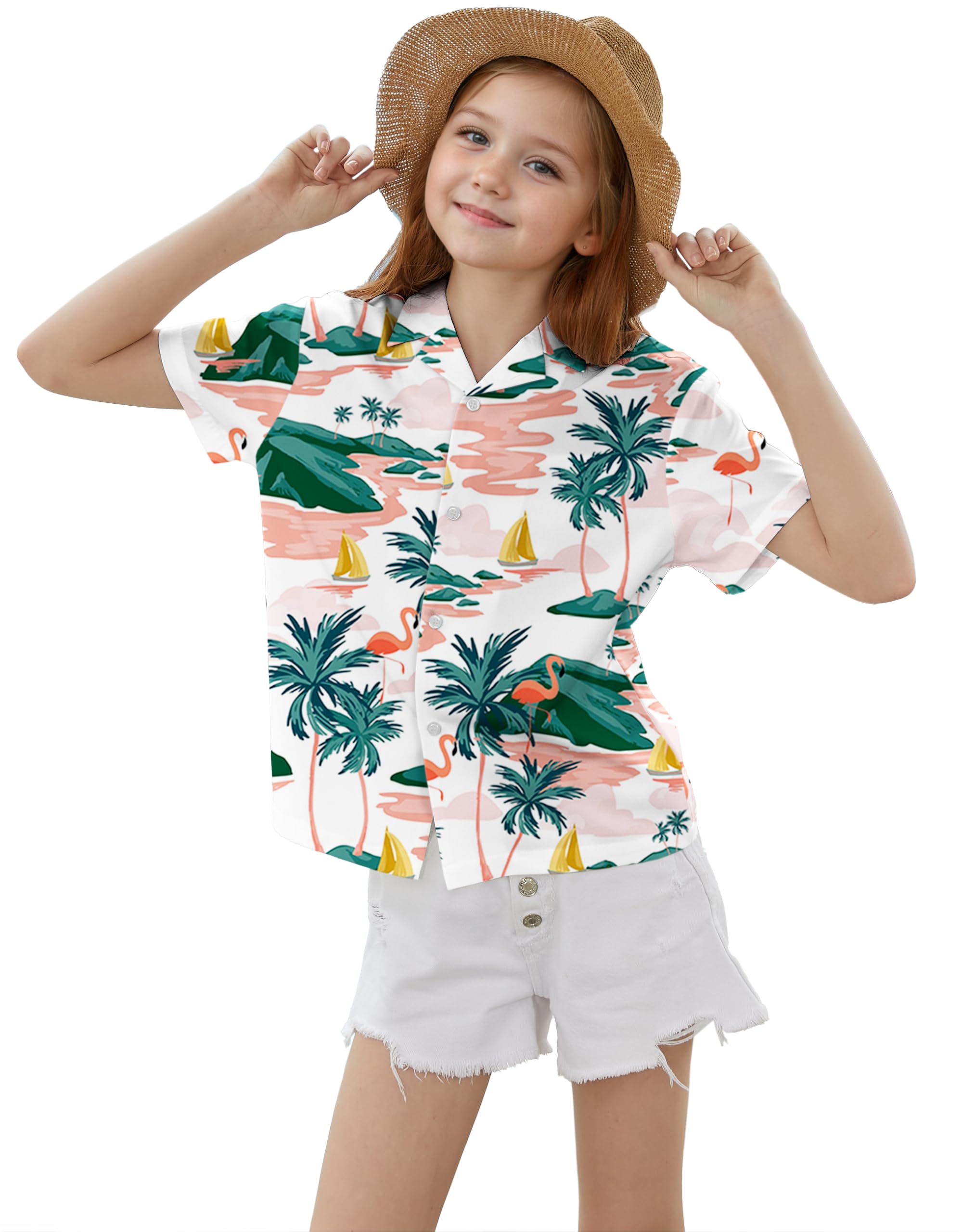 Cromoncent Mommy and Me Matching Hawaiian Outfits Girls &amp; Womens Hawaiian Shirts Tropical Button Down Shirts
