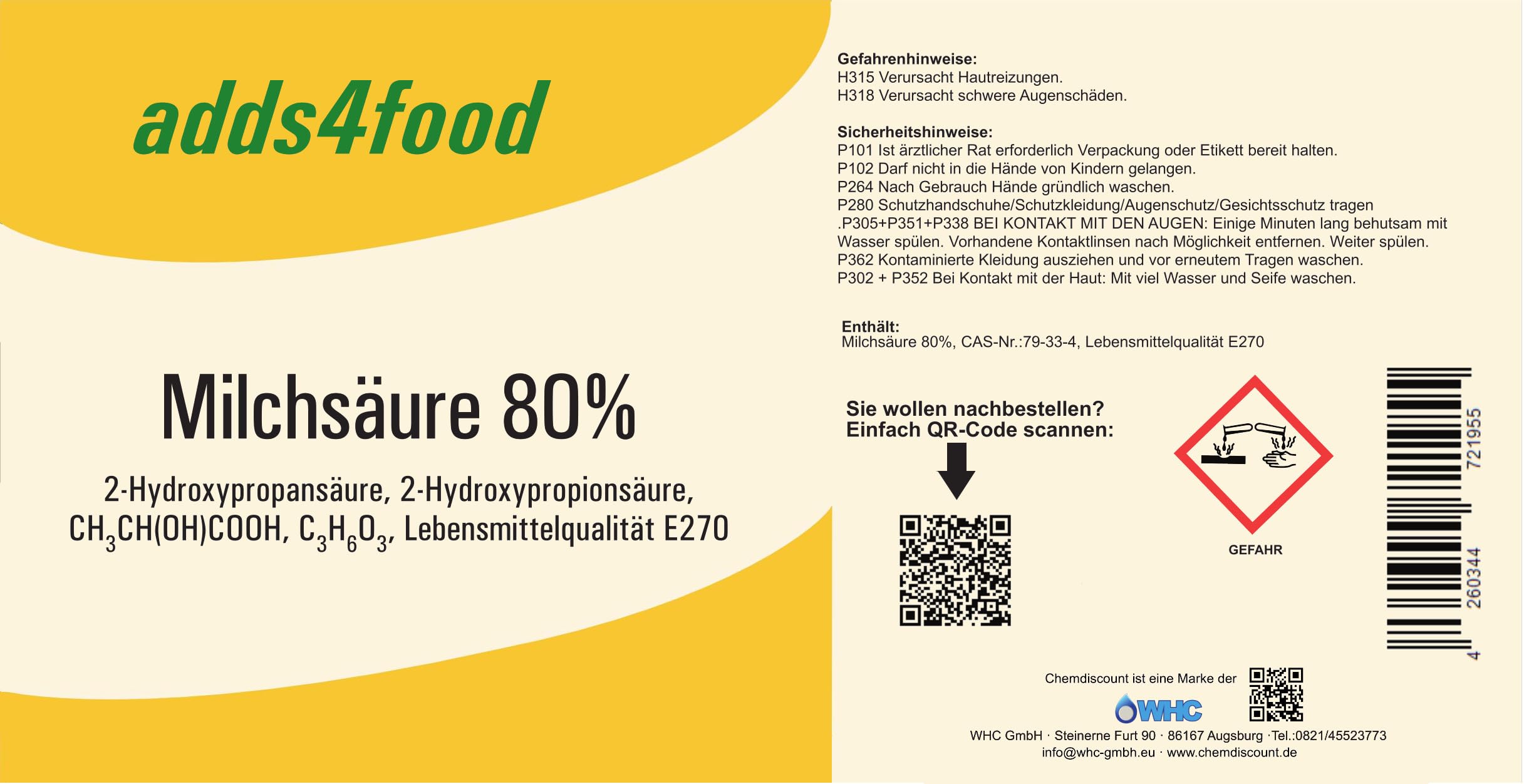 10Liter (ca. 12,5kg) Milchsäure 80% in Lebensmittelqualiät E270