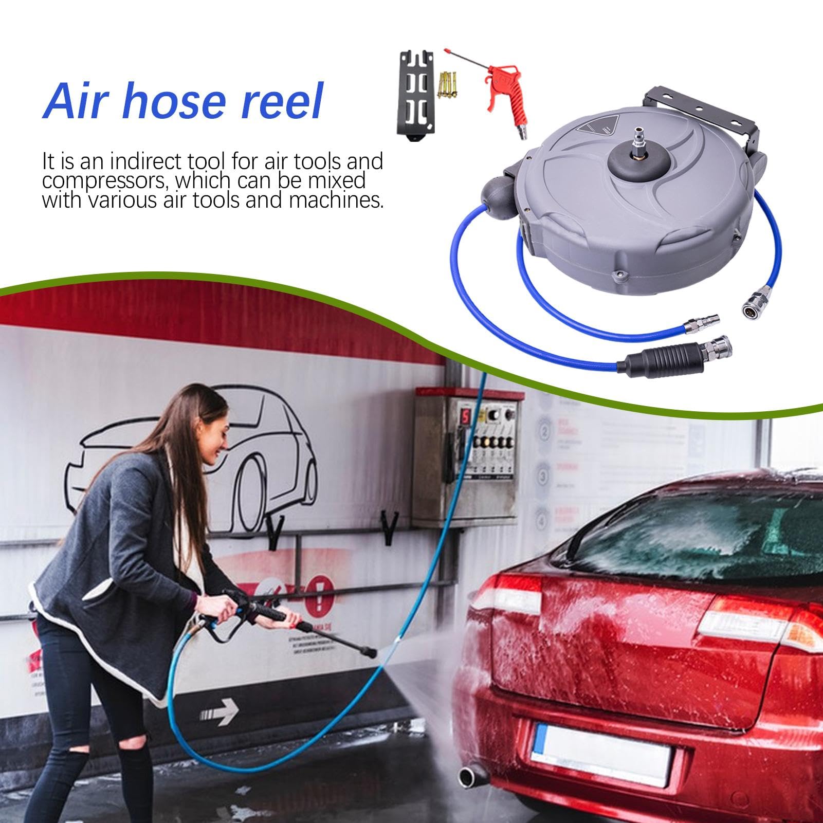 Generic Carrete de manguera de aire retráctil, carrete retráctil automático de 15 metros | Carrete de manguera de aire retráctil para taller de garaje