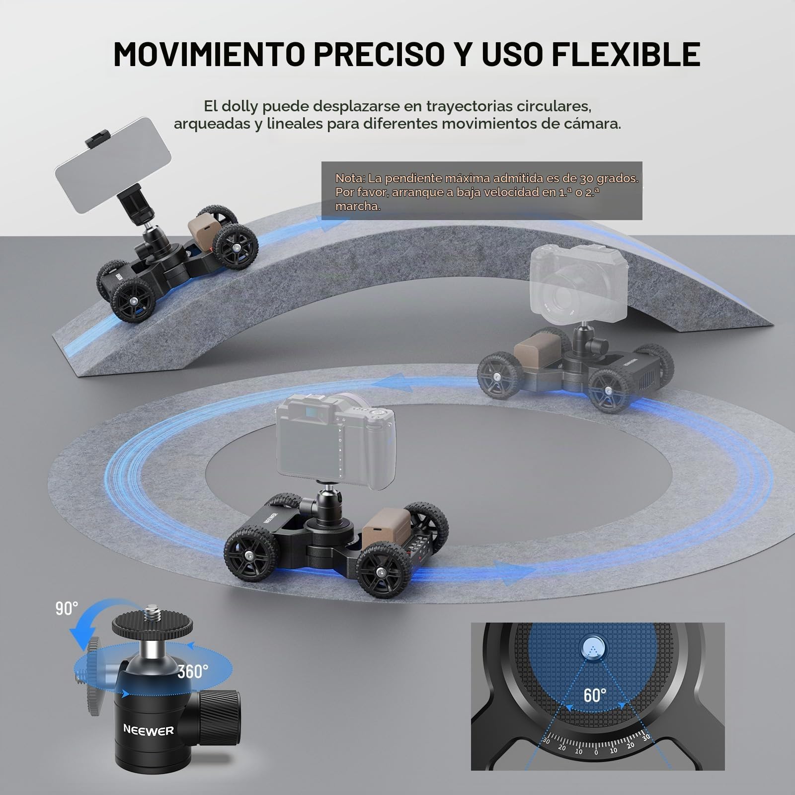 NEEWER DL400 Dolly Deslizador Cámara Motorizada App Control, Actualizado con Motor Dual Ultra Silencioso, Batería 5H, Compatible con GoPro iPhone Android Samsung Smartphone DSLR Cámara Videocámara