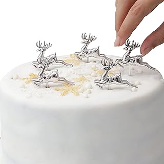 Evelay Silver Reindeer Cake Toppers Merry Christmas Decoration 5 pc Piec...