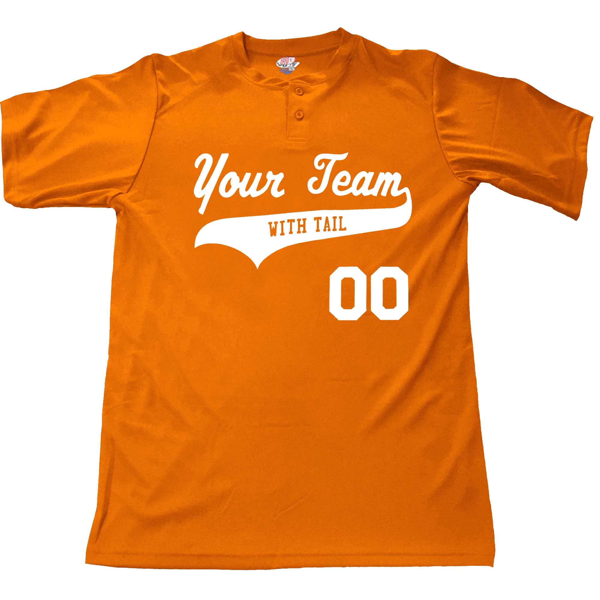 HARDKOR SPORTS Customizable Baseball Jersey 2 Button Solid Color w/Logo, Neon Orange, Men Med