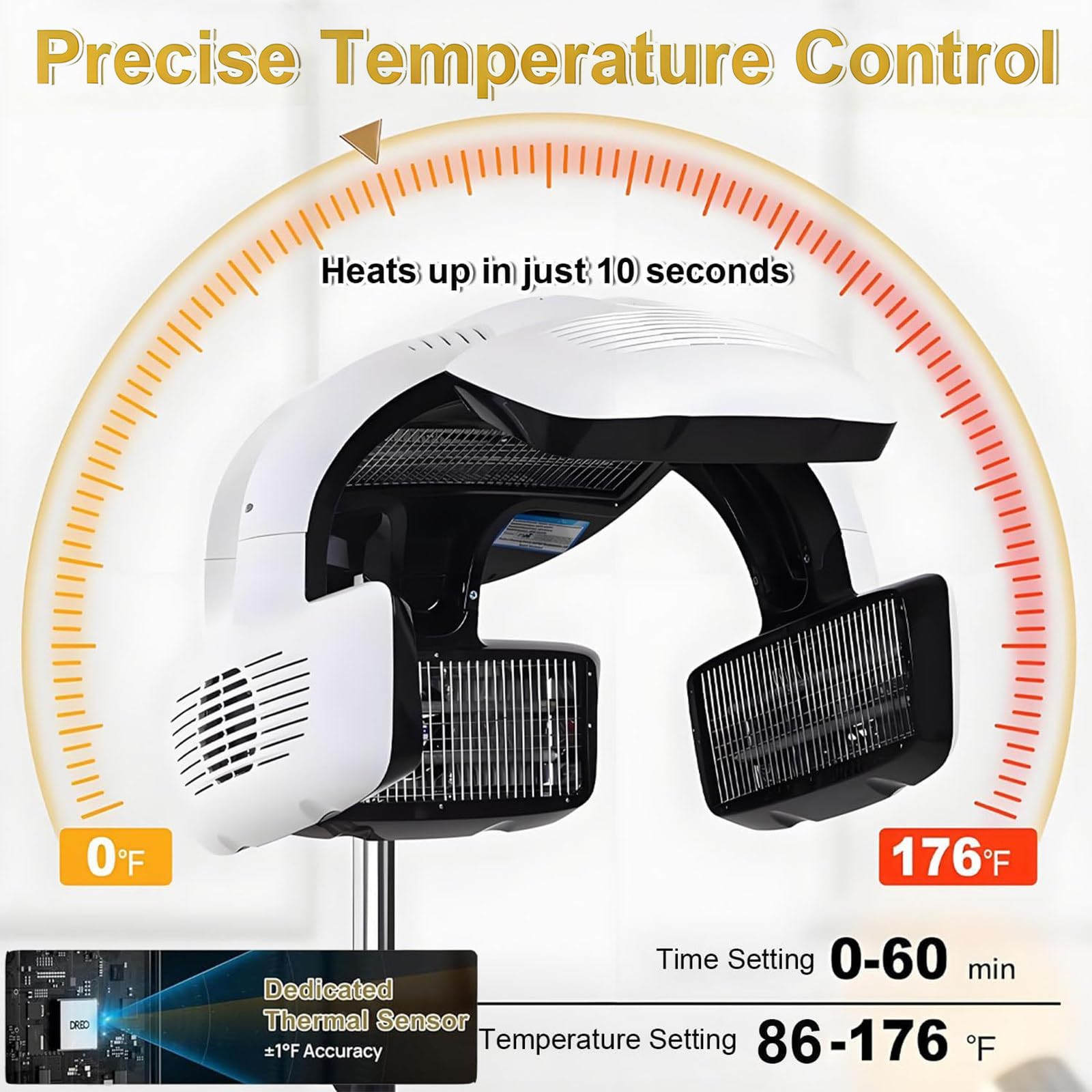 Kaptur fryzjerski, 1500 W, parasolowy kaptur fryzjerski z 4 uniwersalnymi kółkami, regulowana wysokość i temperatura, do salonu fryzjerskiego, salonu kosmetycznego Vertical