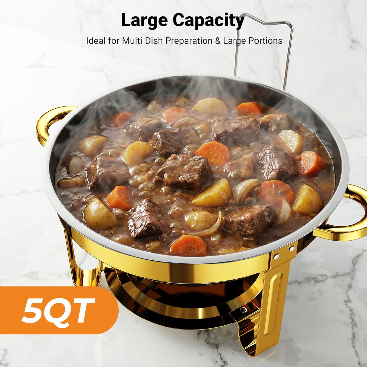 Chafing Dishes for Buffet 4 Pack, 5QT Round Stainless Steel Chafing Dish Set Food Pan with Lid, Buffet Warmers Sets for Home, Gatherings, Birthday, Parties, Church Events,Catering Events