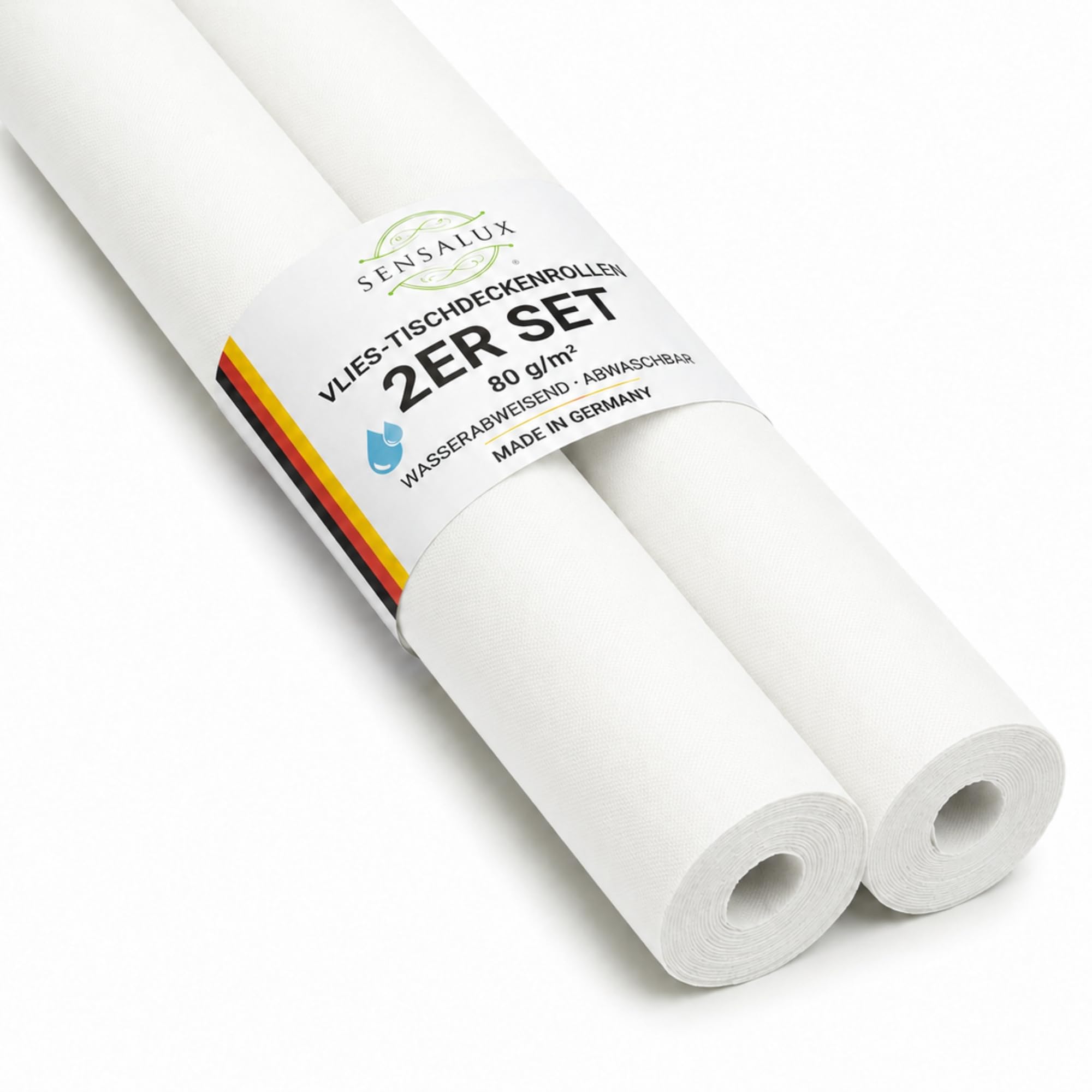Sensalux Vlies Tischdeckenrolle 2er Set 1,18 x 25 m Weiß, 80 g/m² | abwaschbar, wasserabweisend, stoffähnliche Tischdecke Rolle, OEKO-TEX, Party, Catering, Gastro