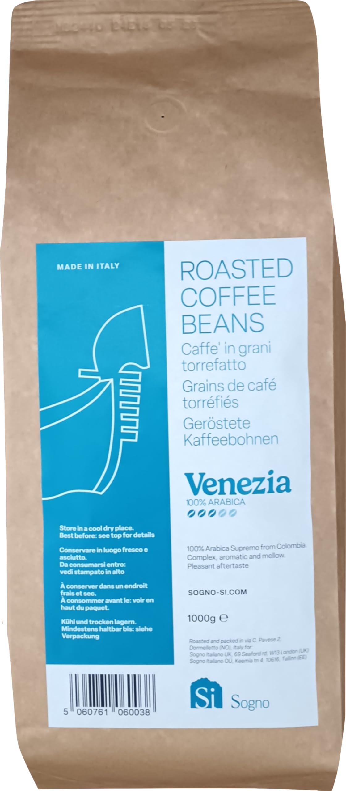 Sponsored Ad – Si Sogno Coffee Venezia Whole Roasted Beans, Italian Artisanal Coffee, 100% Colombian Arabica, Smooth & Mellow, Low Caffeine; 1kg bag