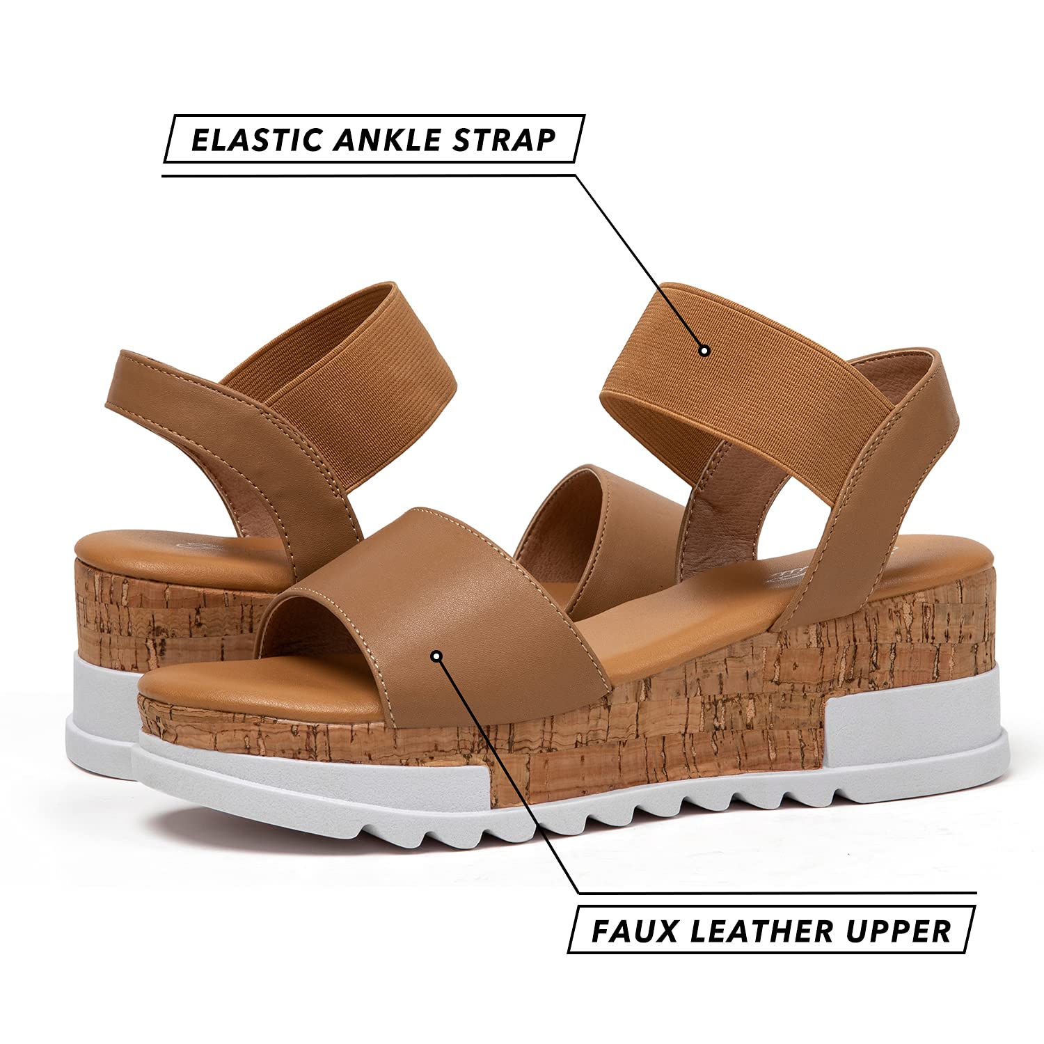 katliu Women's Wedge Platform Sandals Elastic Ankle Strap Cork Platform Sandals