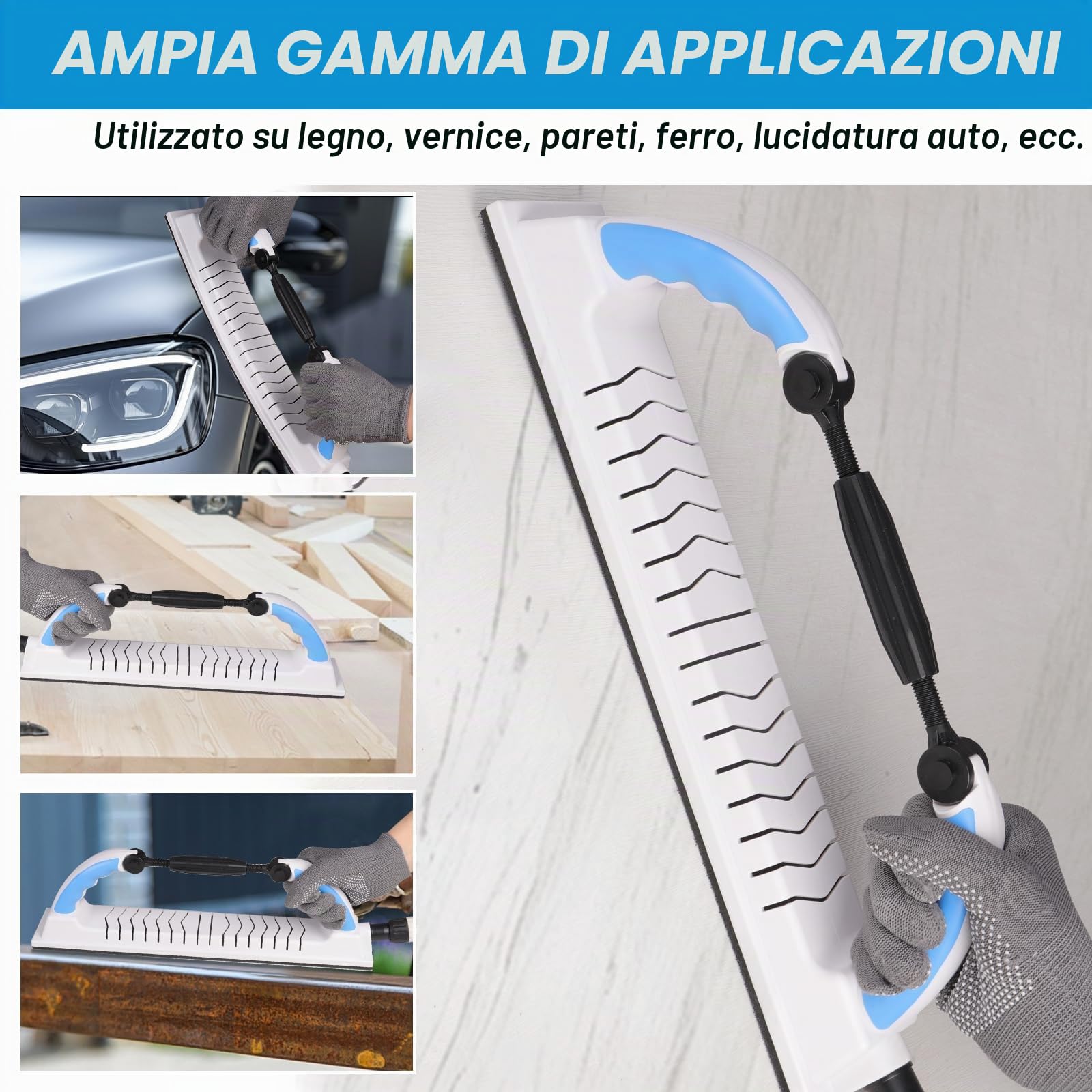 Strumento di levigatura manuale multifunzione per sabbia a rete da 70 mm, blocco di levigatura flessibile regolabile con impugnatura e ventosa blocco di lima per la lavorazione del legno auto