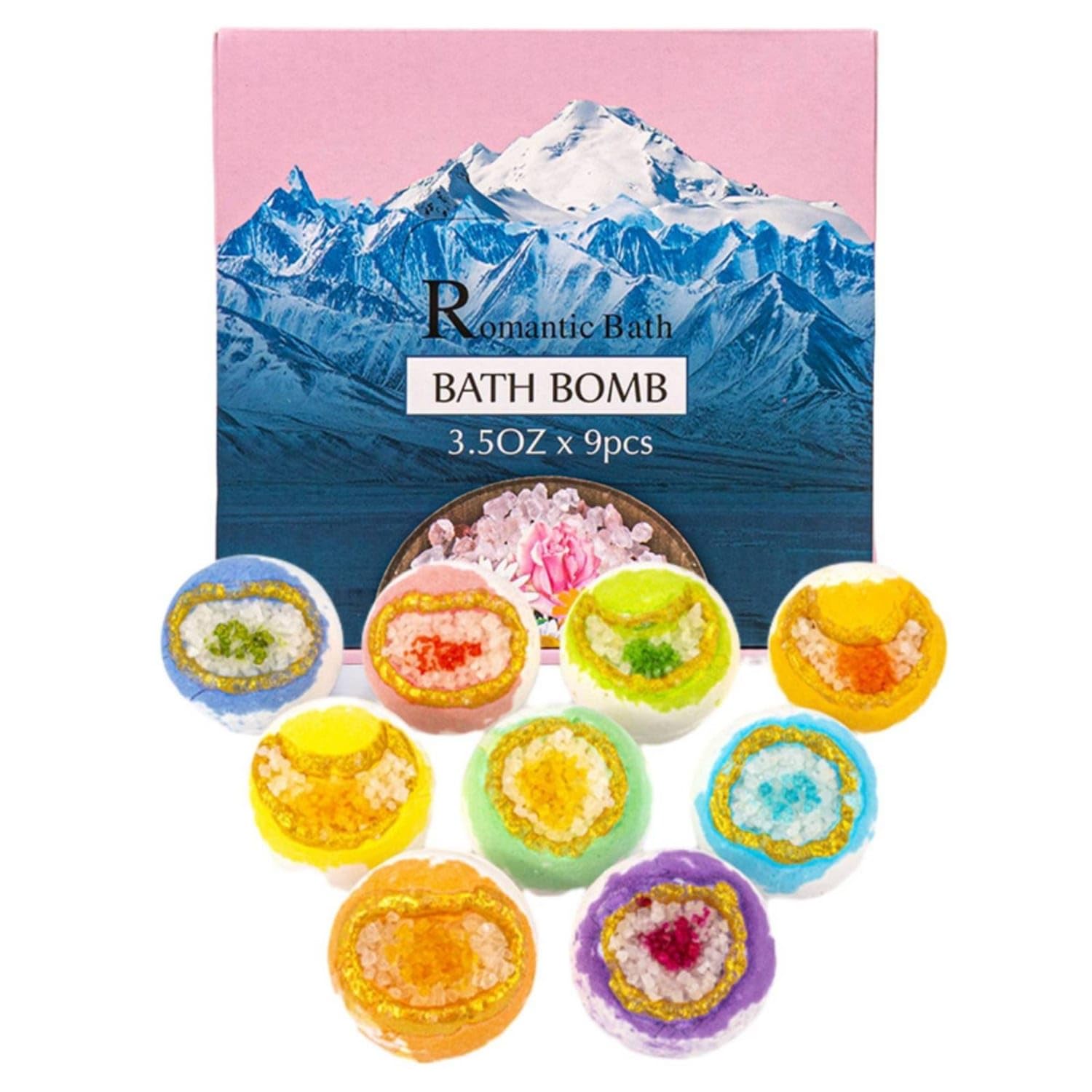 9 Pieces Essential Oil Infused Ocean Mineral Bath Fizzy Gift Set Crystal Bath Fizzy Skin Moisturizing for Women, Spa, Bathroom, 9 Pack-image-8