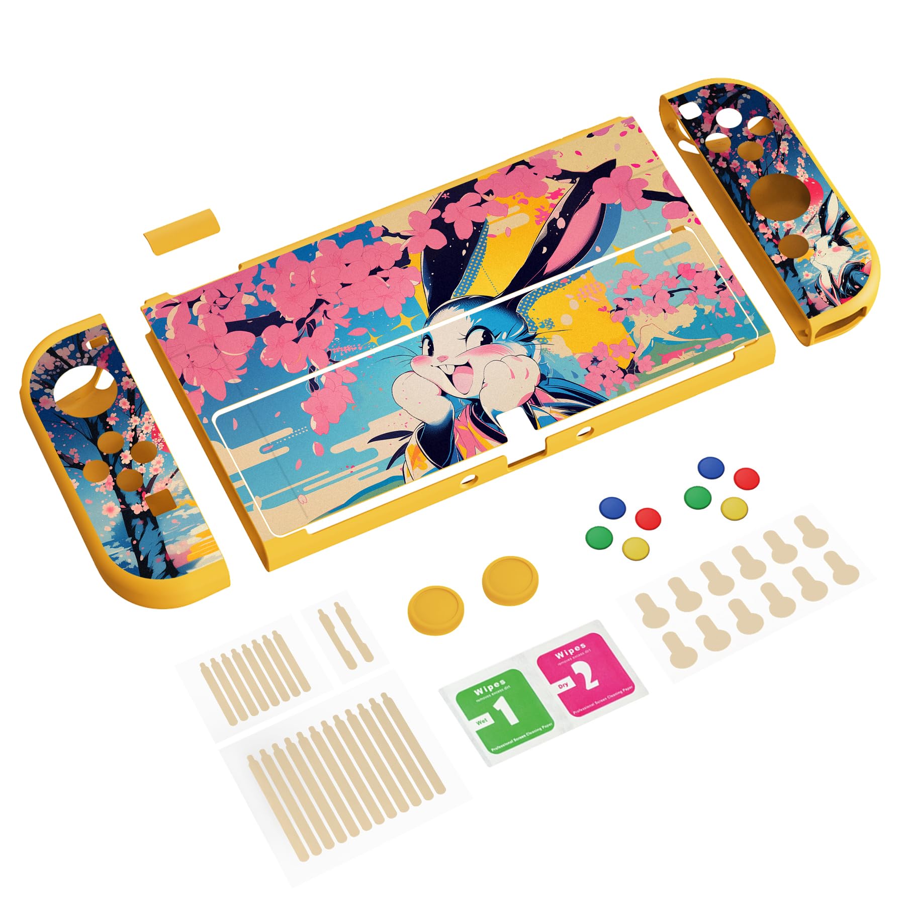 playvital Cover per Nintendo Switch OLED, Custodia Protettiva Copertura TPU Copri Analogici Accessori per Joycon Console, ZealProtect-Coniglietto Pop in Fiore