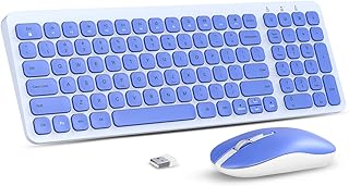 Wireless Keyboard Mouse Combo, cimetech Compact Full Size Wireless Keyboard and Mouse Set Less Noise Keys 2.4G Ultra-Thin Sleek Design for Windows, Computer, PC, Notebook, Laptop - (Blue)
