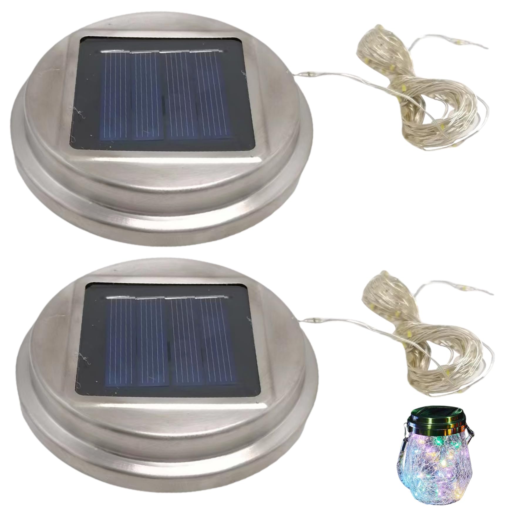2PCS Replacement Solar Light Parts, 30 LED Solar Watering Can Lights, Waterproof Round Replacement Light Tops, DIY Garden Fairy Lights Outdoor Colorful