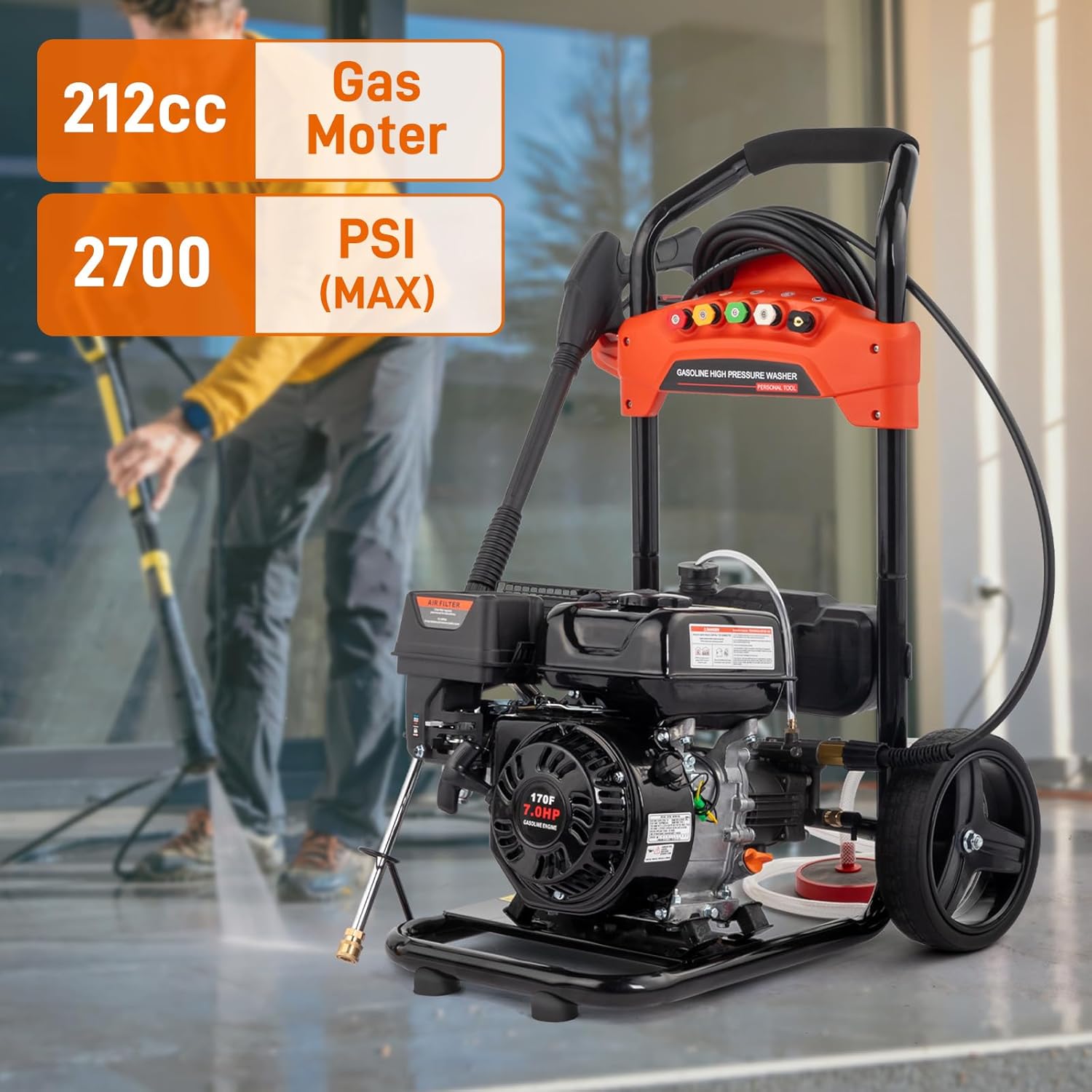Winado Gas Pressure Washer, 2700 PSI and 2.3 Max GPM, 5 Nozzle Tips 26FT Hose Power Washer with Soap Tank/Spray Gun and Wand, High Pressure Washers for Cars/Fences/Driveways EPA Certified