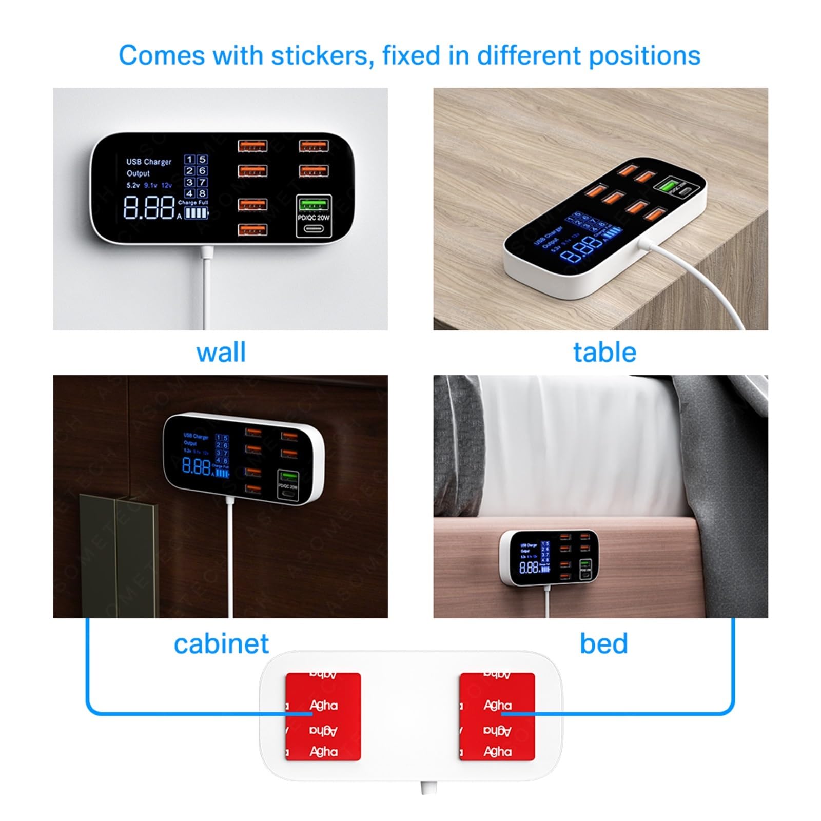 Caricabatterie USB a ricarica rapida con display digitale HUB Tablet Adattatore for caricabatterie for telefono cellulare Caricatore rapido Compatibilità universale