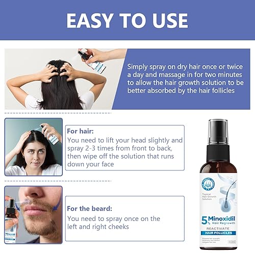 Miniatura 7 de Minoxidil para hombres, suero de crecimiento del cabello al 5% para hombres y mujeres que combate la pérdida y el adelgazamiento del cabello,