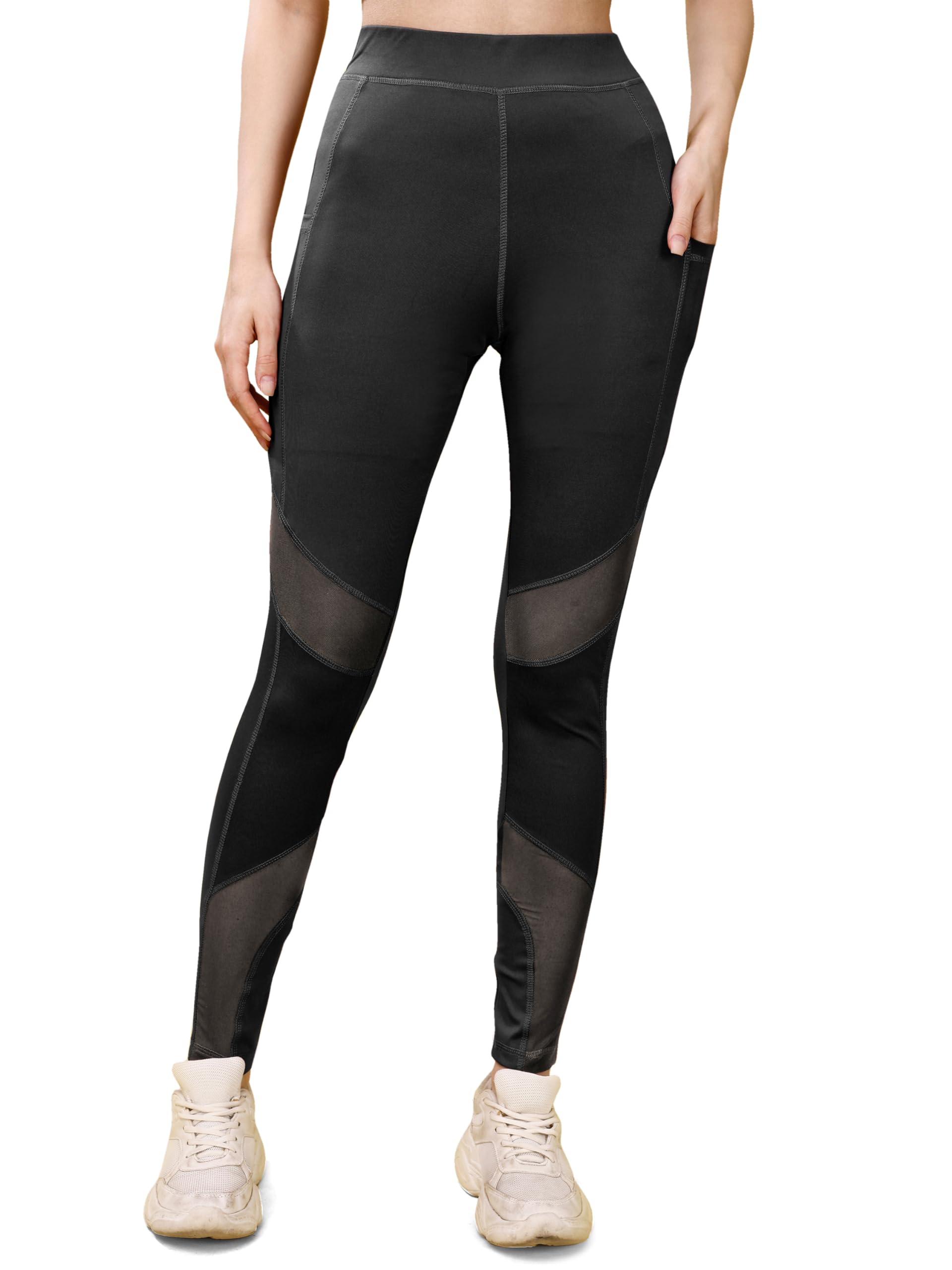 Stretchable Gym Pants for Women & Tights for Women Workout with Mesh Insert & Side Pockets-image-27