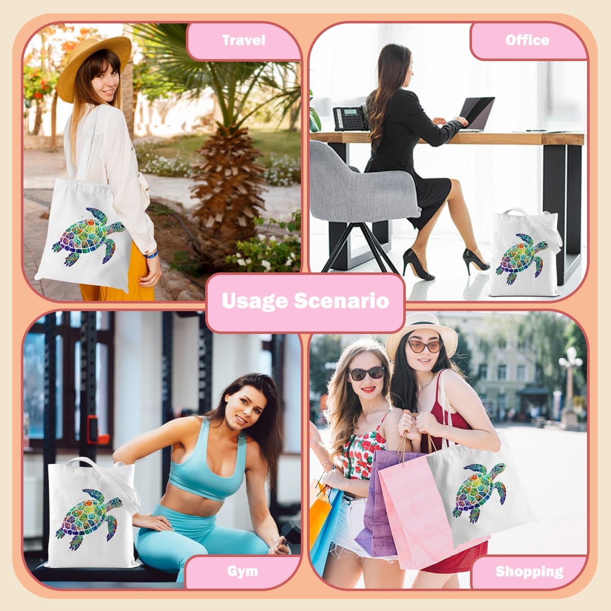 Turtle Gifts Shark Gifts Tote Bag, Hedgehog Horse Gifts for Women Girls, Animals Reusable Grocery Bag Shopping Bag - Image 6