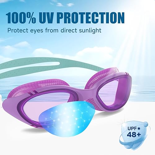 Miniatura 5 de Gafas de natación para adultos para hombres y mujeres, gafas de natación para piscina, antiniebla/UV, gafas de natación con estuche Púrpura