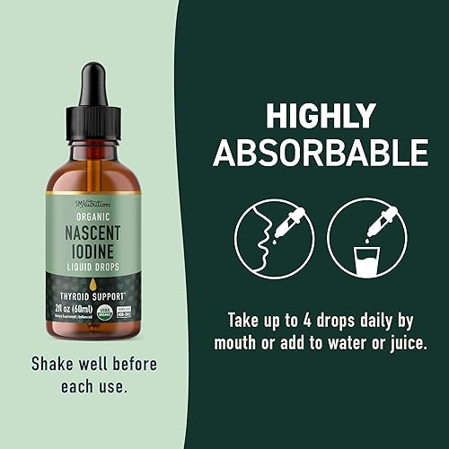 Miniatura 5 de Líquido de yodo orgánico para apoyo tiroideo | Suplementos de yodo naciente | Certificado orgánico USDA | Líquido de yoduro de potasio decolorado