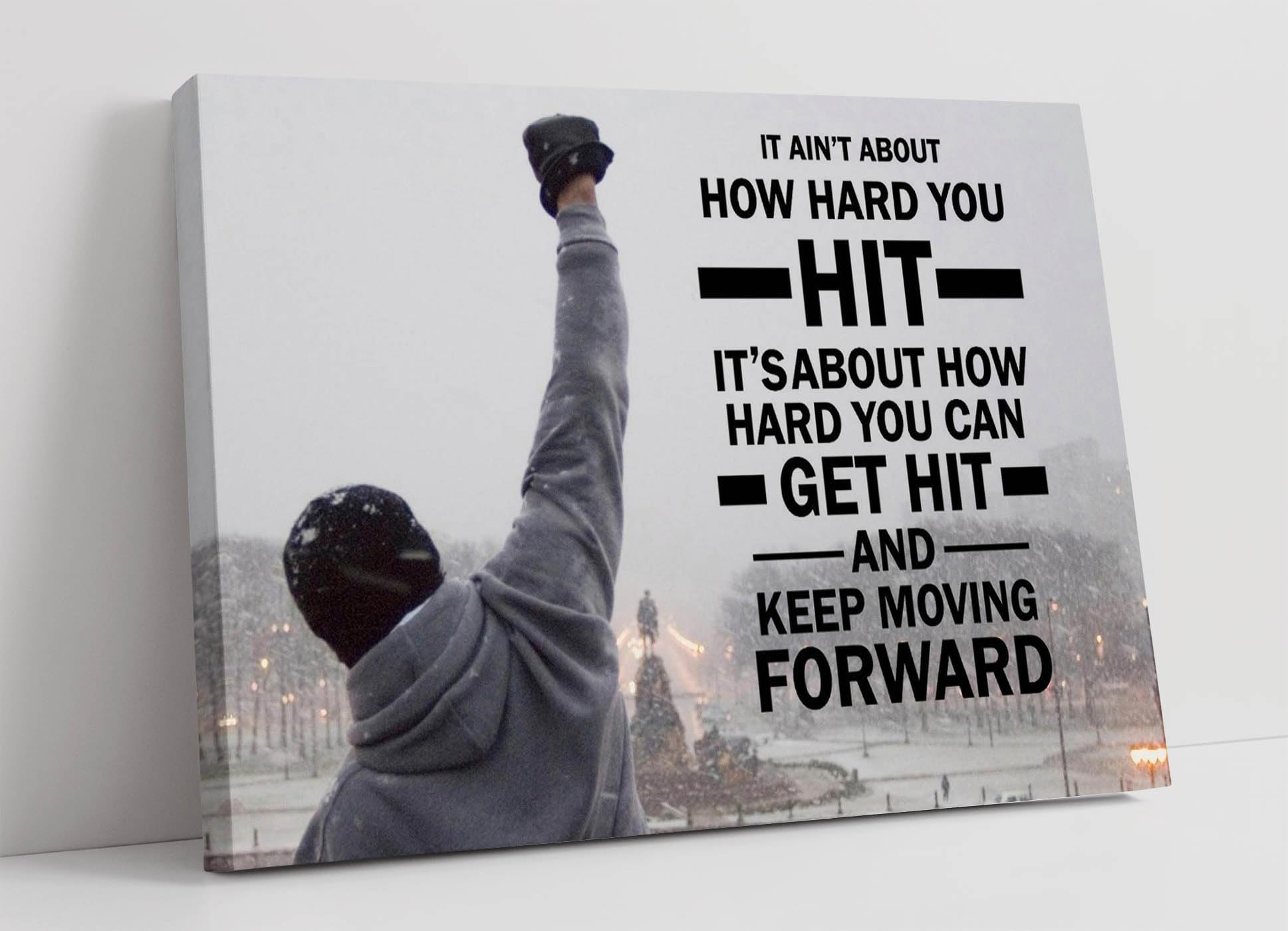 Canvasartshop Grey, Black Rocky Steps Motivational Quote Canvas Wall Art Picture Print Framed (24In X 16In / 60Cm X 40Cm)