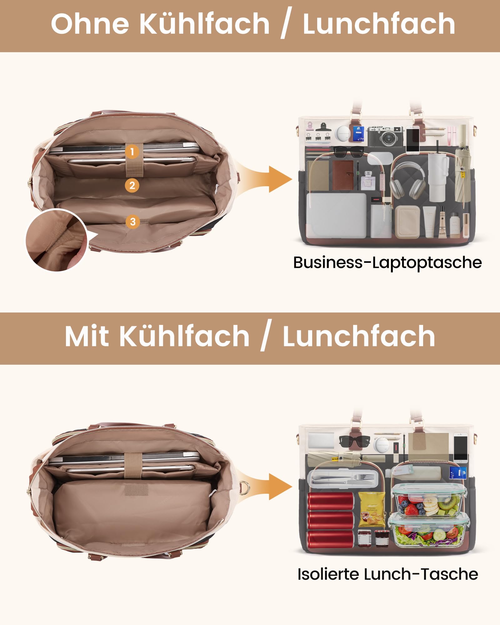 LOVEVOOK Elegancka torebka damska, duża, z izolowaną kieszenią chłodzącą, torba robocza, torba na laptopa o przekątnej ekranu 15,6", z wieloma przegródkami, torba nauczycielska, aktówka, torba na