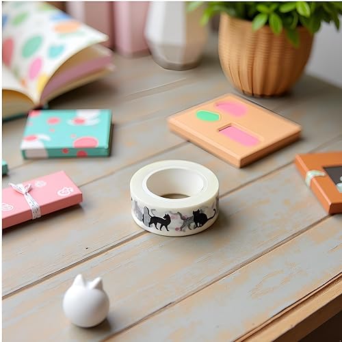 Miniatura 8 de 1 unidad de 0.591 in x 32.8 ft de dibujos animados de gato negro impresión japonés papel Washi Cintas de enmascarar cintas adhesivas decorativas