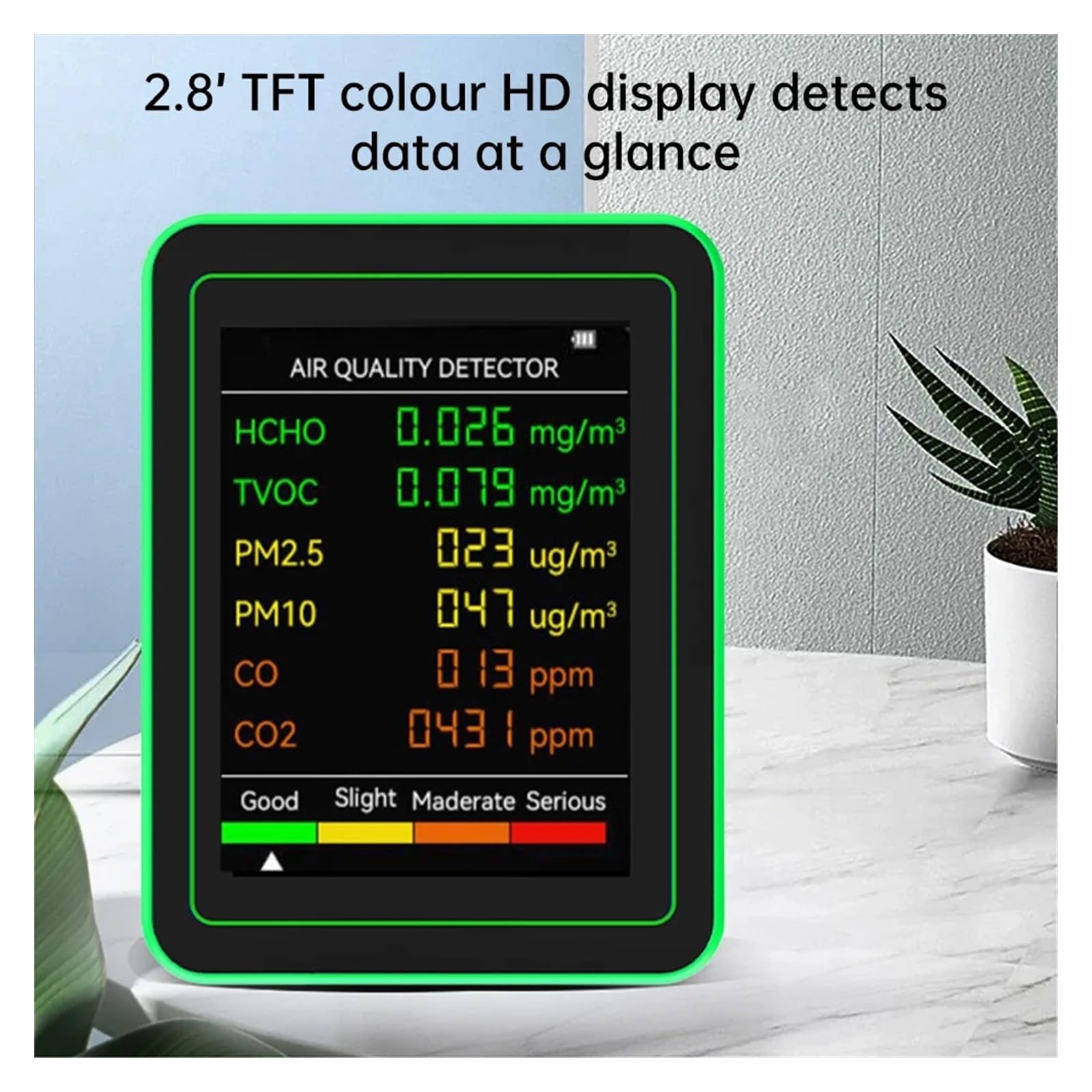 Air Quality Monitor, Multifunzionale 6 In 1 Monitor A Qualità 'aria Misuratore Di CO2 Tester Digitale Umidità A Temperatura Rilevatore Anidride Carbonica TVOC HCHO(Black)