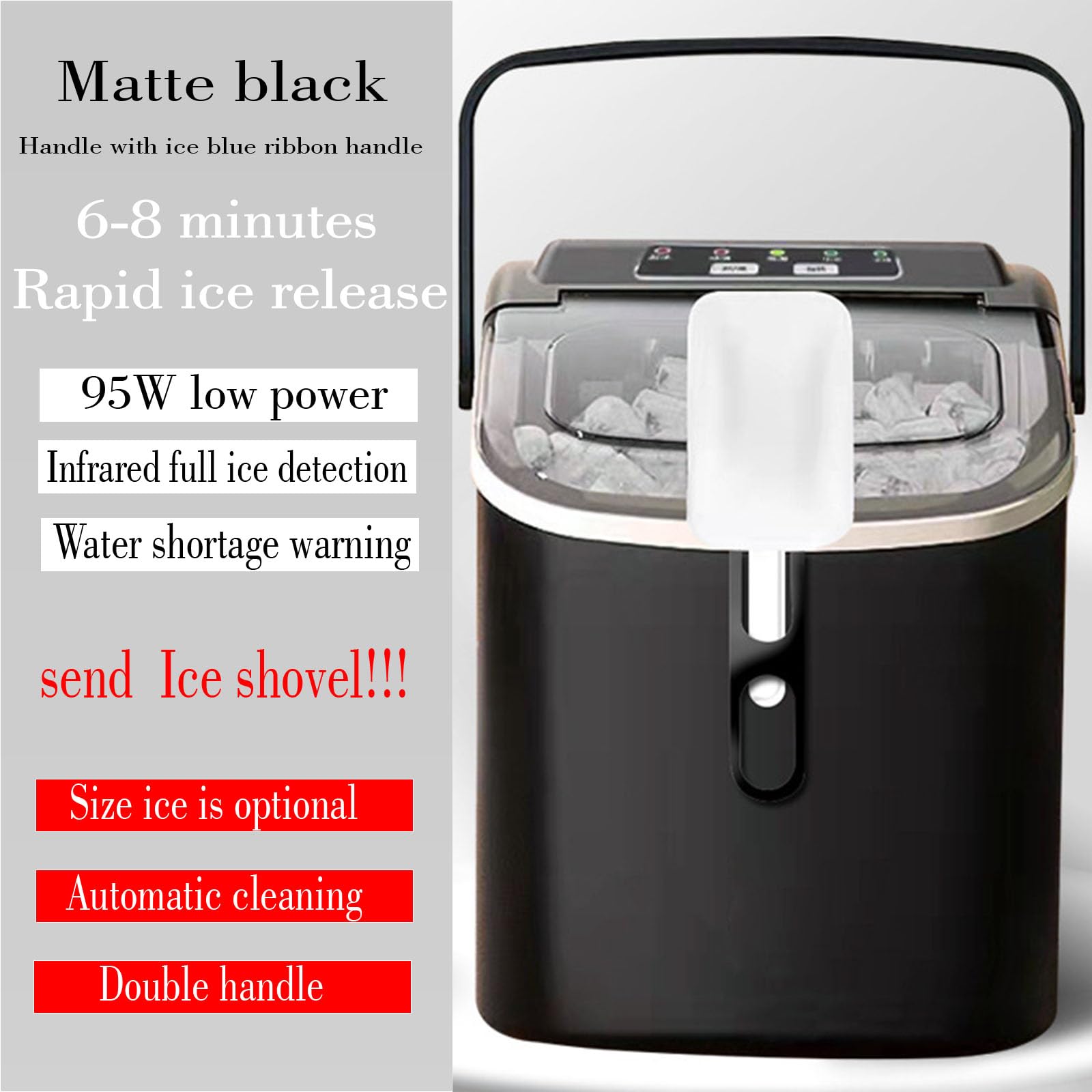 TYYMSMK Home Ice Maker, 95W High-Efficiency Ice Making, 1.3L Water Tank, 15kg/24 Hours, Mini Fully Automatic