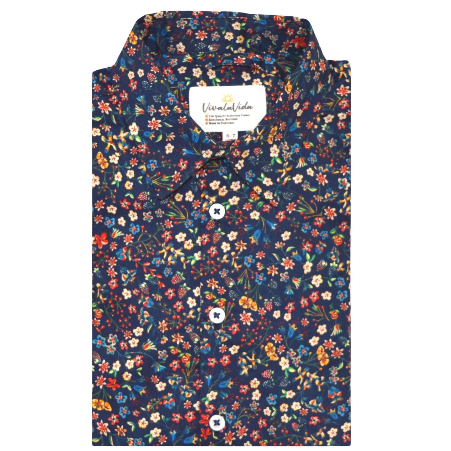 Camicia Bambino Manica Lunga Cotone - Collo Mao - VivalaVida Stampa Floreale Liberty - Camicia Fiori - Padre Figlio -Taglie 2-11 anni