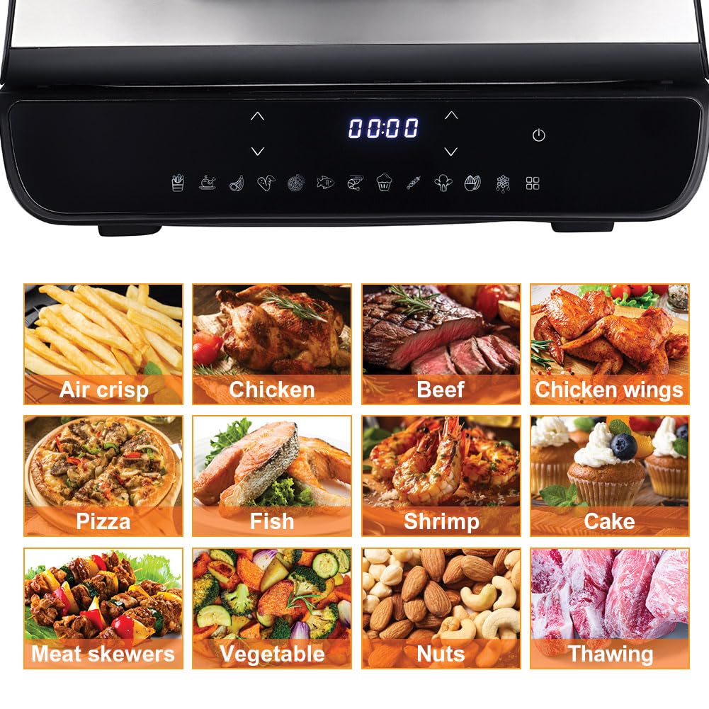 Bakaji Friggitrice Grill Bistecchiera Senza Olio Airfryer Frigge Cuoce Arrostisce in modo Naturale e Salutare Potenza 1800W con Timer e Regolazione Temperatura con Sonda (6 Litri)