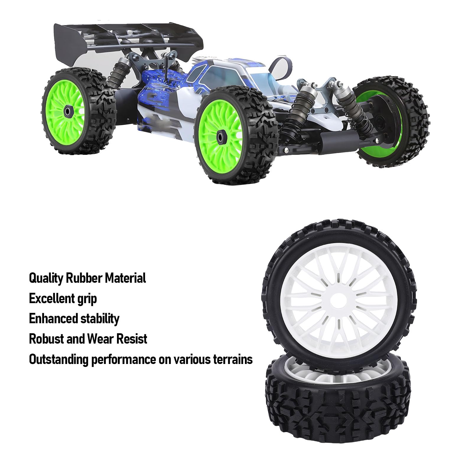 RiToEasysports 4 szt. Opony RC, Gumowe Antypoślizgowe 1/8 Zamiennik Opon do kół Samochodowych dla Serpent SRX8 RC Off Road Car (WHITE)