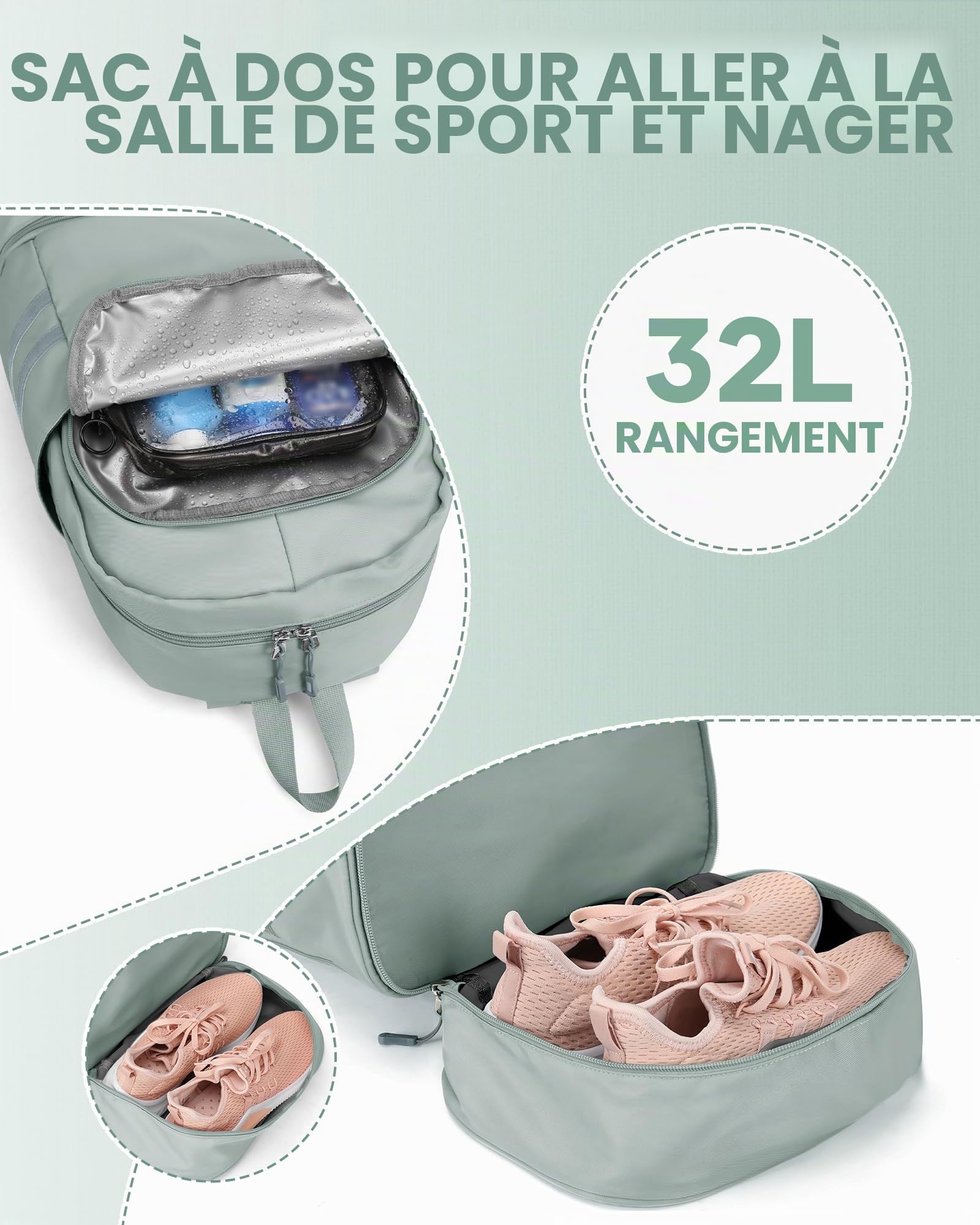 SZLX Sac à Dos Femme pour Le Sport pour Le Aptitude Voyage Nager Alpinisme Randonnée Multifonction Pliable Sac De pour La Gym avec Compartiment à Chaussures et Sac Etanche Sac Sport Imperméable Homme